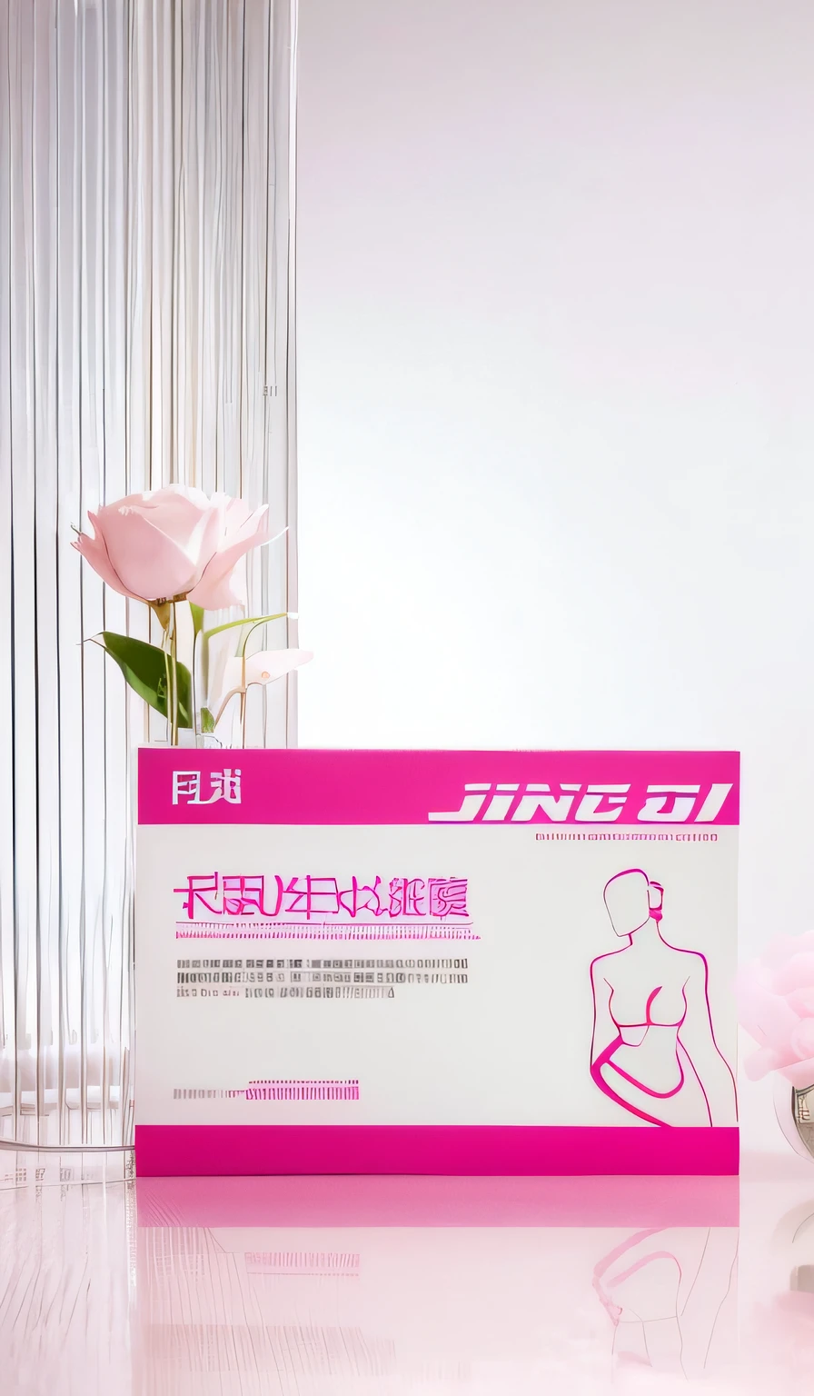 There is a pink box,There is a picture of a woman on it, feminine slim figure, fine simple delicate structure, Wang Chen, smooth white tight clothes suit, yintion j - jiang geping, photo of slim girl, jinyiwei, photo of slim girl model, Femme, Feminine figure, body full glowing vacuum tubes