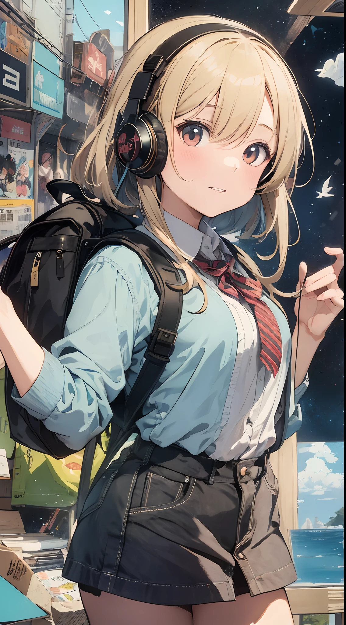She created an amazing image of a girl who dreams of flying in the sky with her pet dragon. The images have a colorful and whimsical atmosphere, And the girl and the dragon look very happy and free. The image has、There are also details that indicate the character and hobbies of the girl, Her headphones and more, Her backpack, and her sketchbook. The image impressed the judges and readers with its originality and creativity.