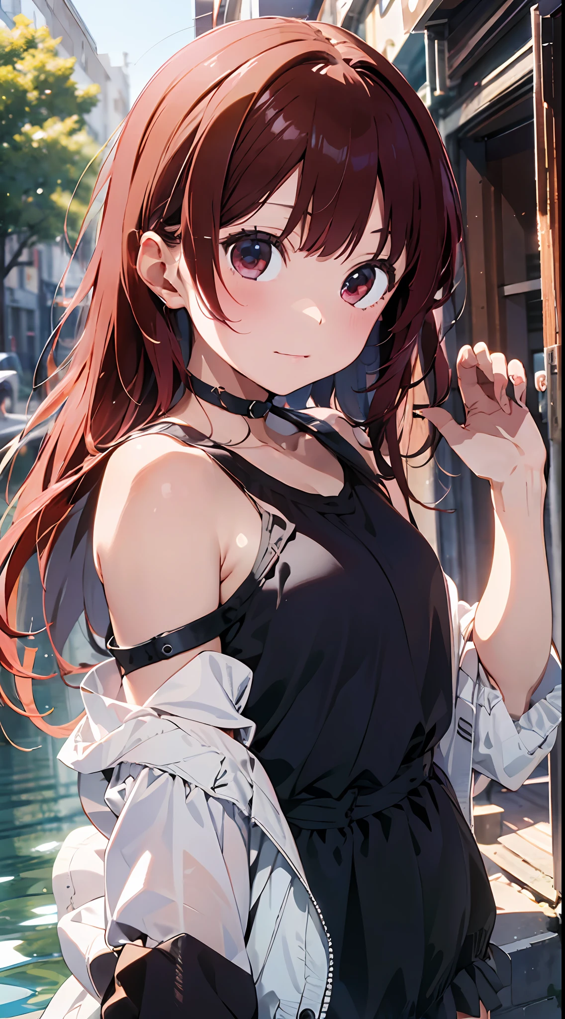 Anime girl with long brown hair and black dress posing for a picture ...