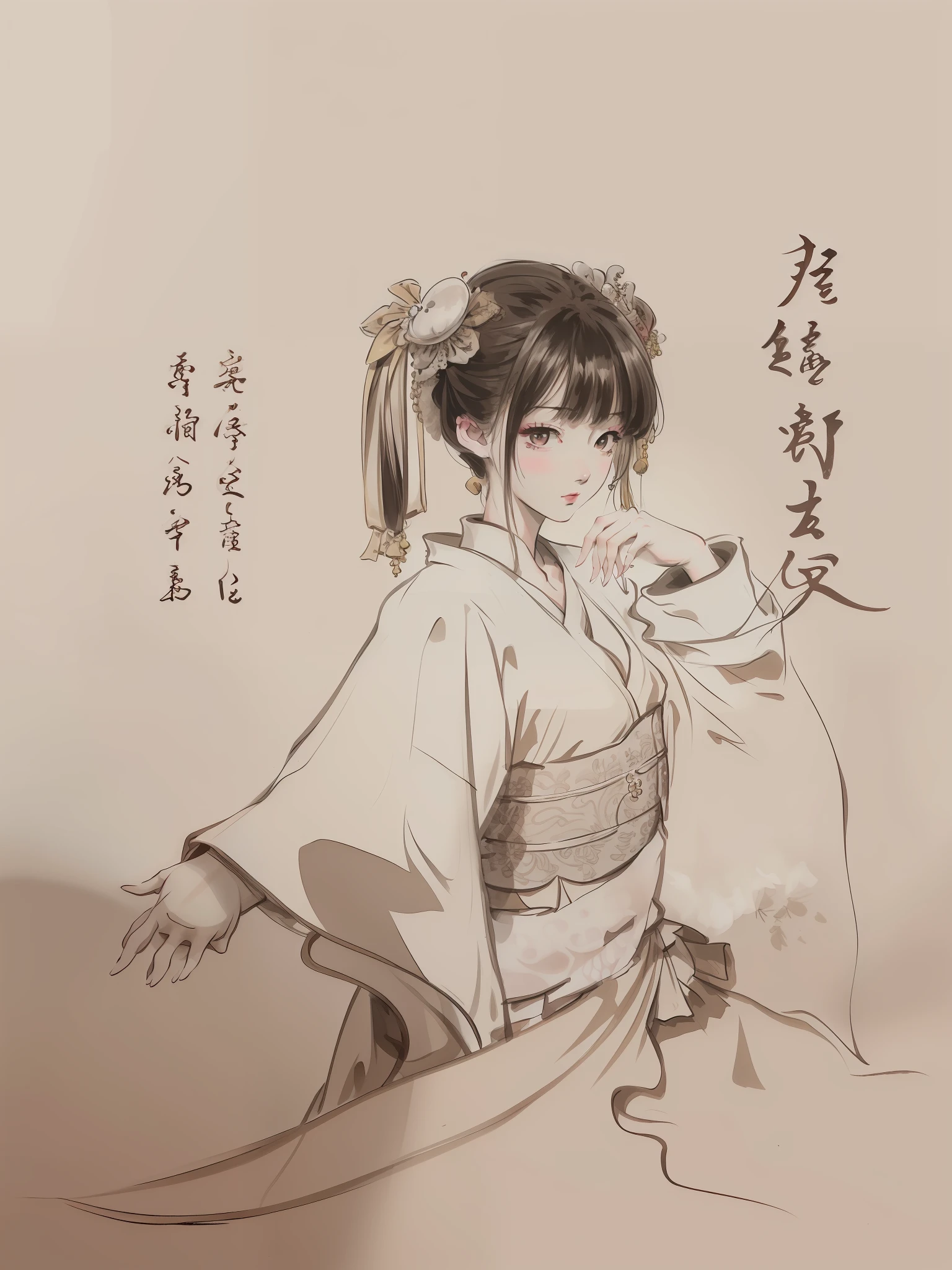 Alafeld painting of a woman in kimono, inspired by Kusumi Morikage, anime sketch, japanese anime artist drawn, inspired by Nishikawa Sukenobu, inspired by Miyagawa Shunsui, an anime drawing, inspired by Matsumura Goshun, inspired by Otake Chikuha, inspired by Leng Mei, Anime Paintings