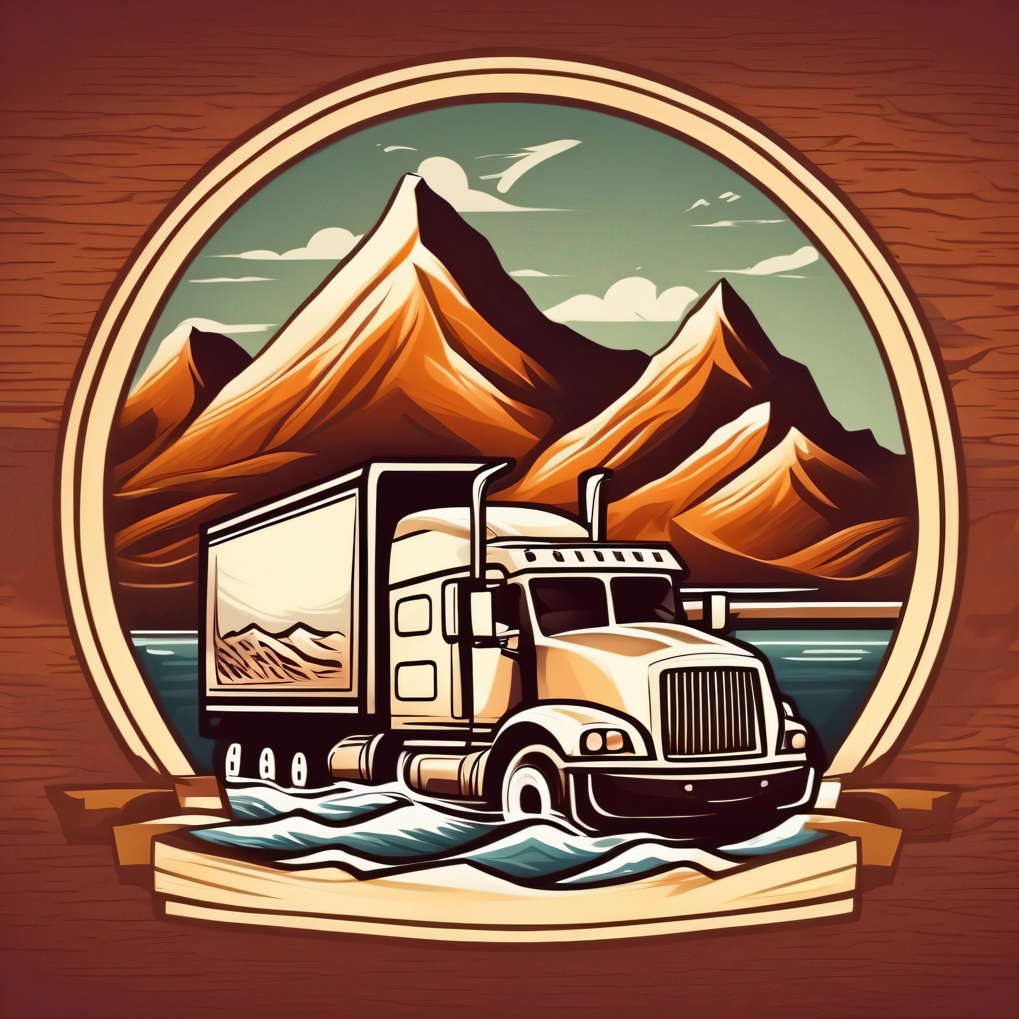 Logistics Logo, Logistics Big Truck, Magnificent Mountain, Wide River, Adobe Illustrator, Stylized Digital Illustration