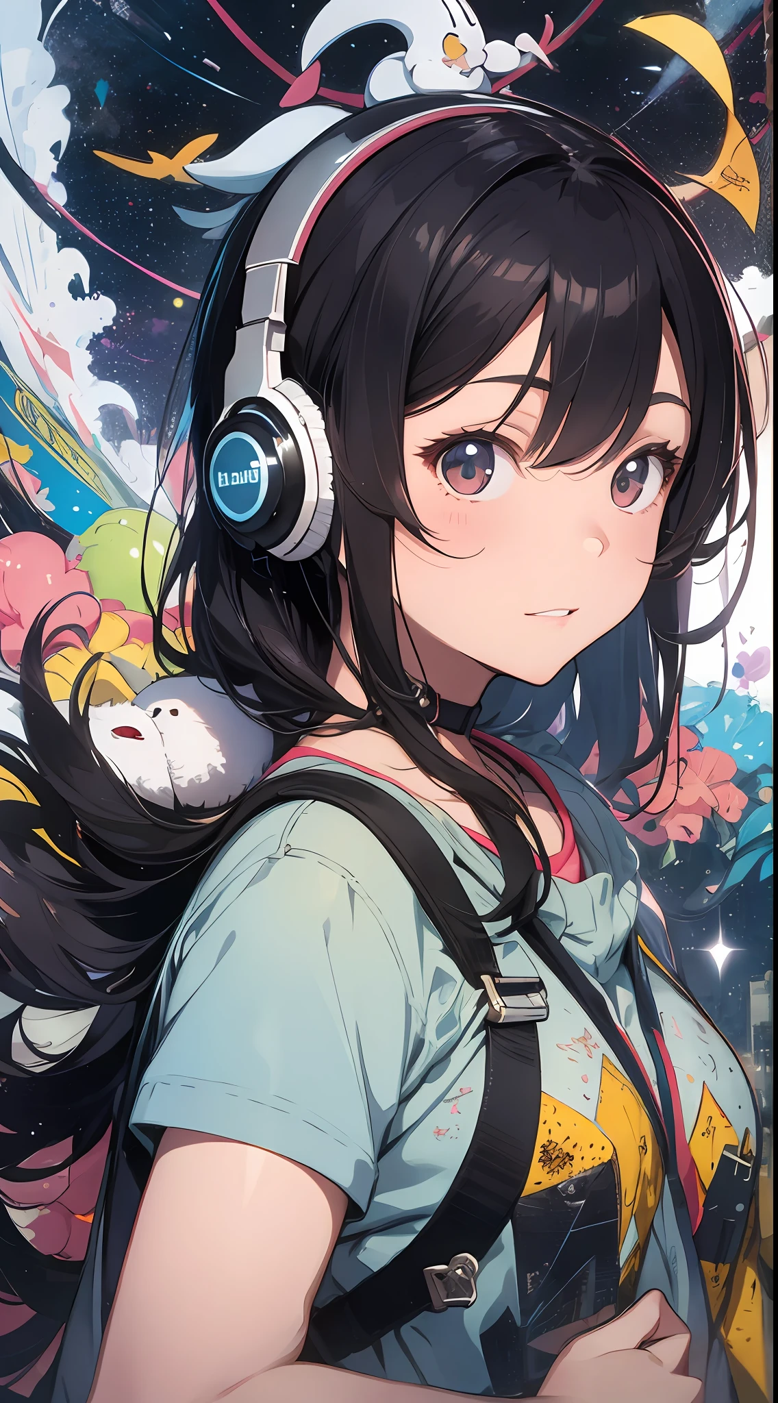 She created an amazing image of a girl who dreams of flying in the sky with her pet dragon. The images have a colorful and whimsical atmosphere, And the girl and the dragon look very happy and free. The image has、There are also details that indicate the character and hobbies of the girl, Her headphones and more, Her backpack, and her sketchbook. The image impressed the judges and readers with its originality and creativity.