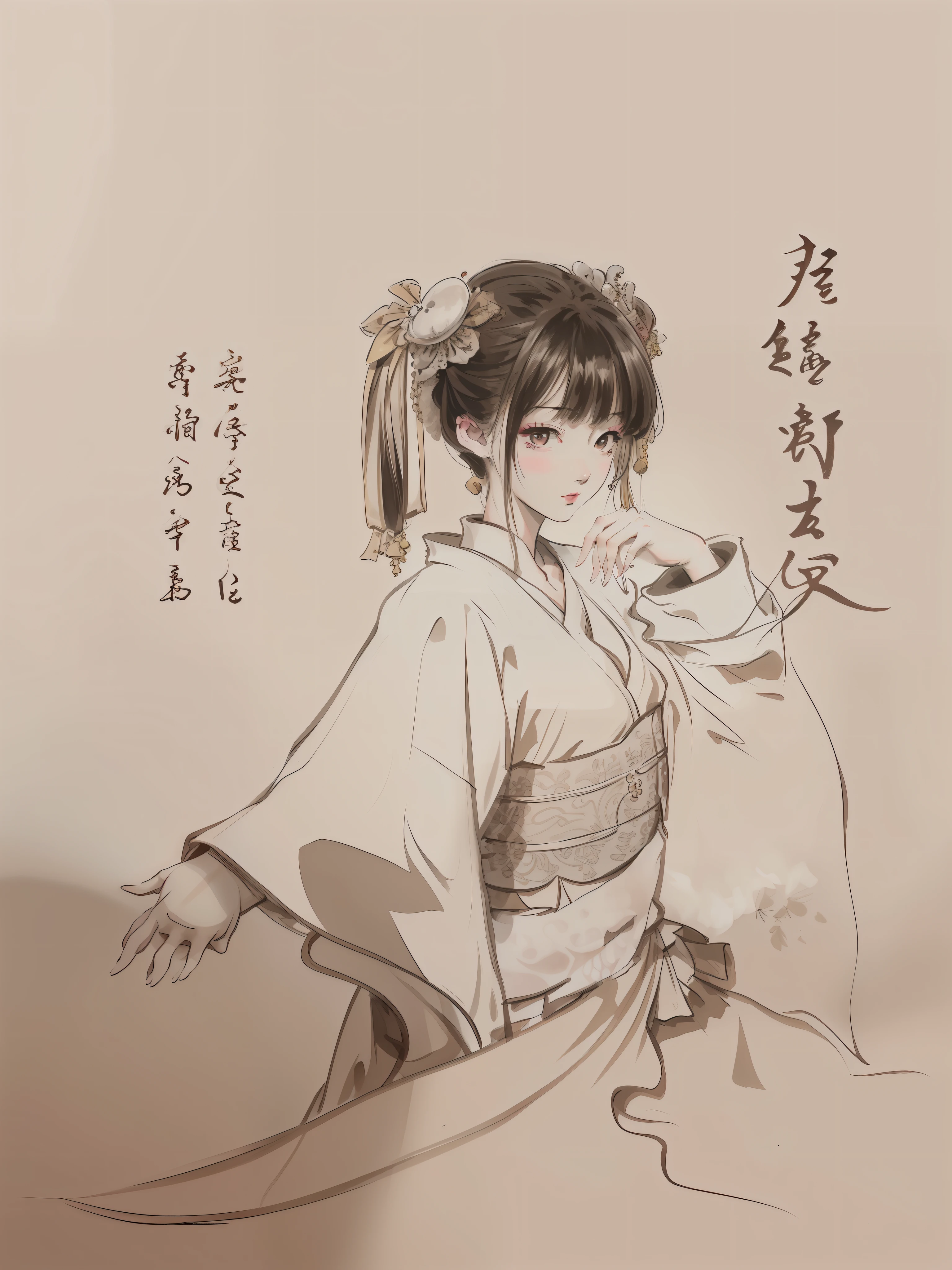 Alafeld painting of a woman in kimono, inspired by Kusumi Morikage, anime sketch, japanese anime artist drawn, inspired by Nishikawa Sukenobu, inspired by Miyagawa Shunsui, an anime drawing, inspired by Matsumura Goshun, inspired by Otake Chikuha, inspired by Leng Mei, Anime Paintings