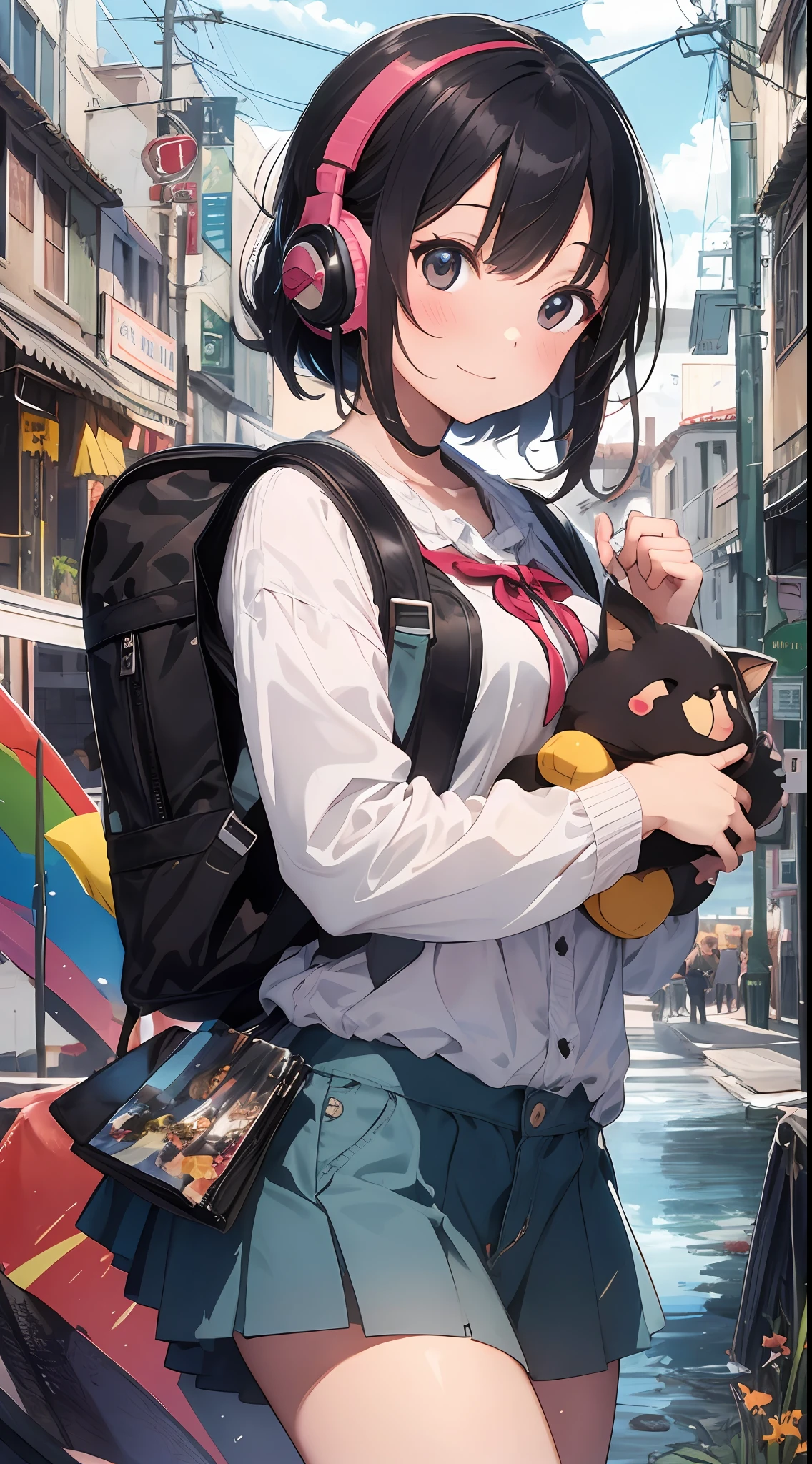 She created an amazing image of a girl who dreams of flying in the sky with her pet dragon. The images have a colorful and whimsical atmosphere, And the girl and the dragon look very happy and free. The image has、There are also details that indicate the character and hobbies of the girl, Her headphones and more, Her backpack, and her sketchbook. The image impressed the judges and readers with its originality and creativity.
