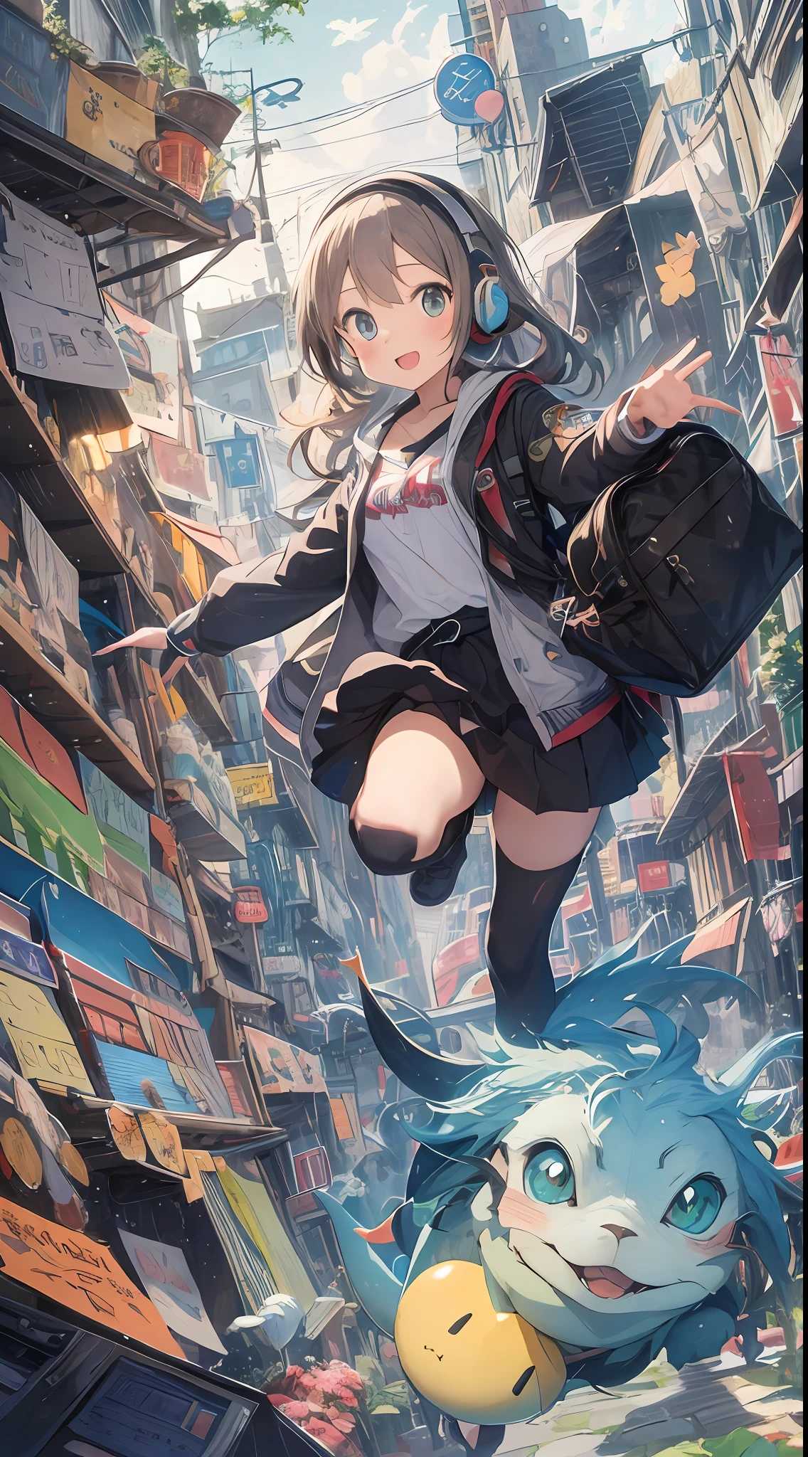 She created an amazing image of a girl who dreams of flying in the sky with her pet dragon. The images have a colorful and whimsical atmosphere, And the girl and the dragon look very happy and free. The image has、There are also details that indicate the character and hobbies of the girl, Her headphones and more, Her backpack, and her sketchbook. The image impressed the judges and readers with its originality and creativity.
