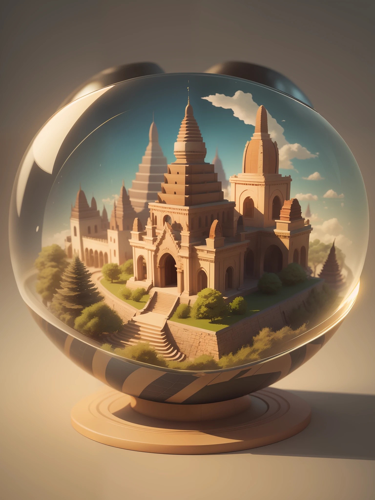 3d art style, Bagan and inside a glass globe, isometric art, bright sculptures, soft and dreamy tones, interactive artwork, realistic color scheme --ar 16:16
--s 750 --v 5.2 --style raw