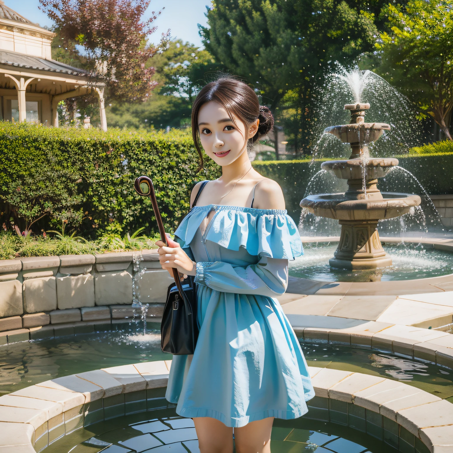 Girly face,Adult stature,With an umbrella,The fountain,chies(Faraway view)--6