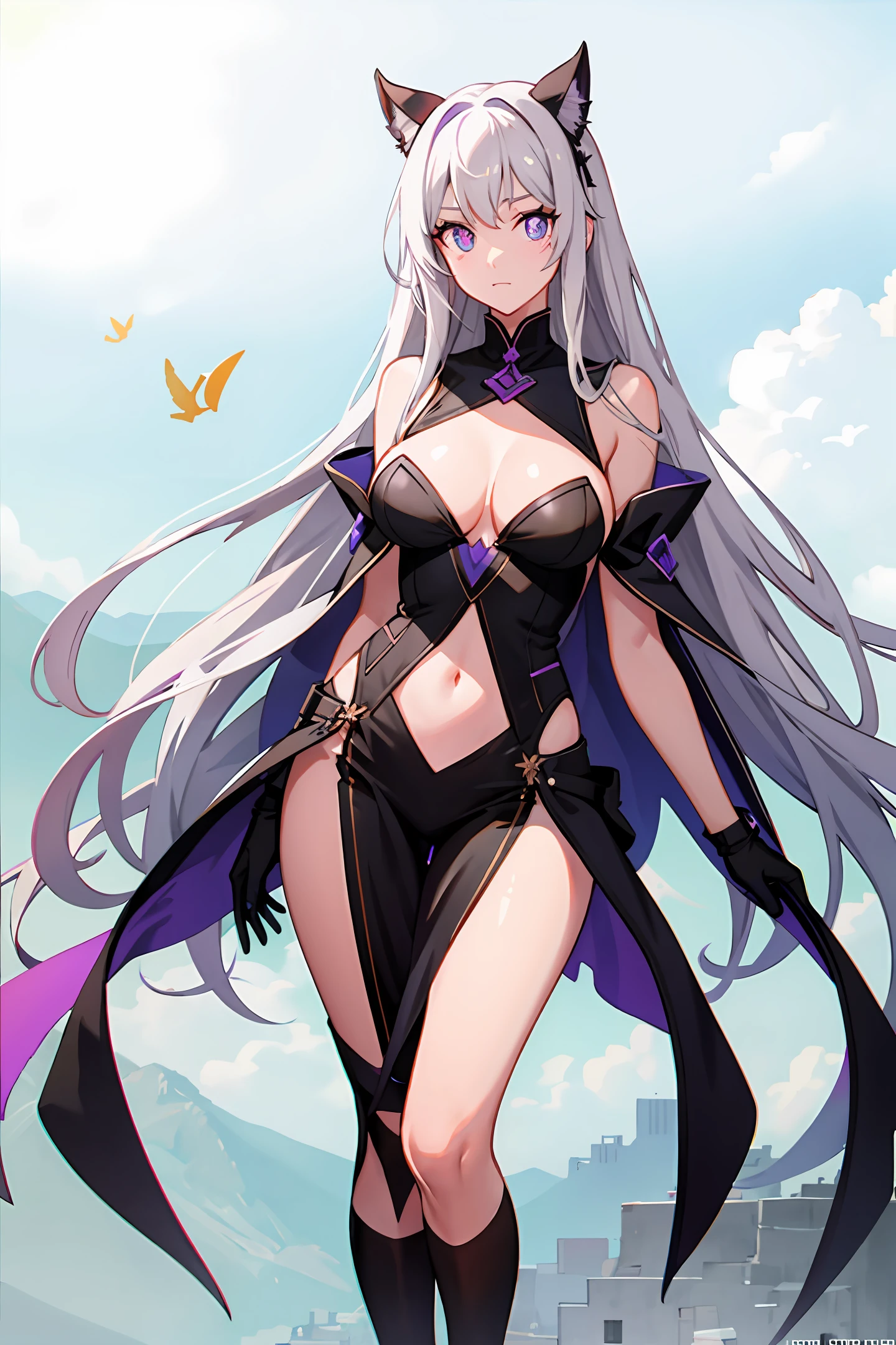 2D two-dimensional white long hair purple pupils big breasts