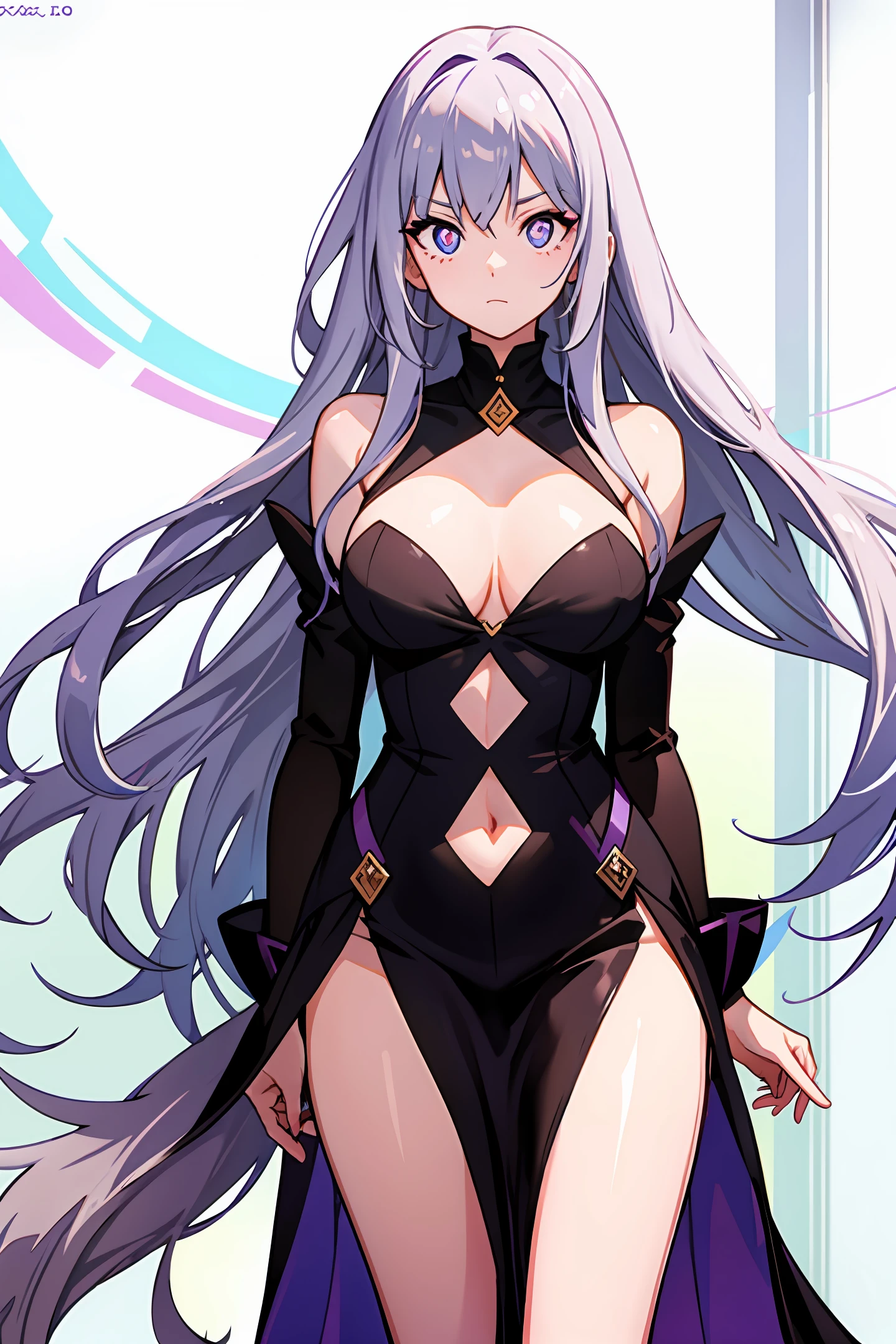 2D two-dimensional white long hair purple pupils big breasts