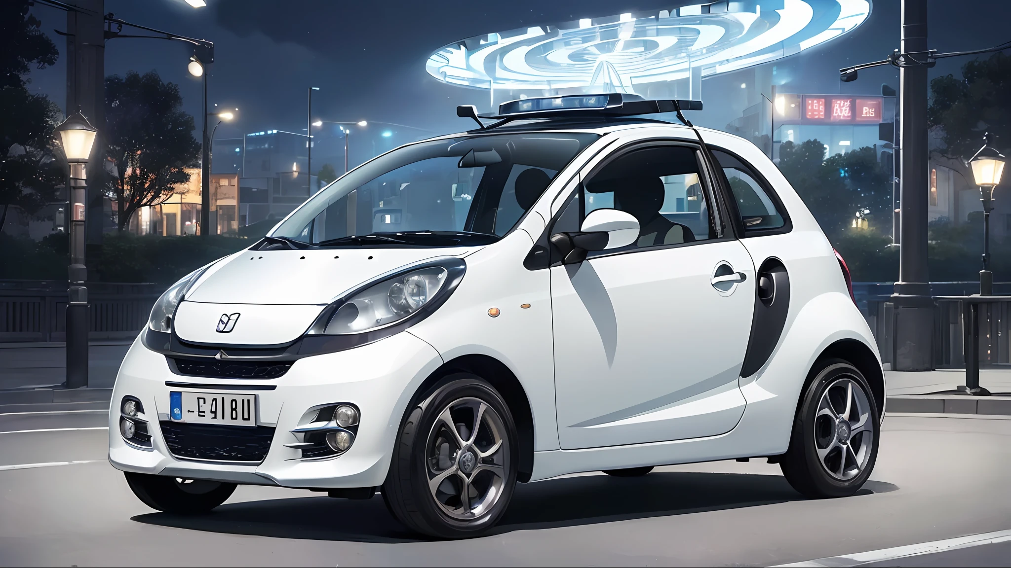 (deep in the night:1.3)、、(Detailed beautiful skin texture、detailed beautiful faces、Ultra-detailed clothing texture)、2010s microcar with white body color and blue stripes、Letter Tire:1.3 and Mondisk)、 、(3/4Front view、The car is located in the center of the frame)、、(car park、(softlighting)、、(masterpiece、top-quality:1.4、8K、ultra-detailliert、illustratio、Distinct_image、Convoluted_Details、delicate illustration)、(realisitic:0.15)、