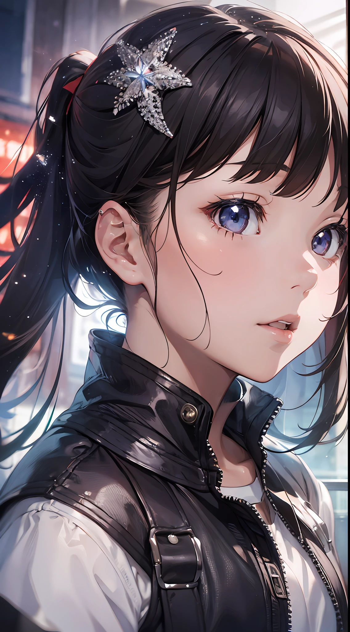 Portrait of a girl painted in hyper-realistic style。High quality, detail, depth and 3D effect。Worthy of 16k wallpapers。The texture of the material changes and is expressed realistically.。Something like official art。