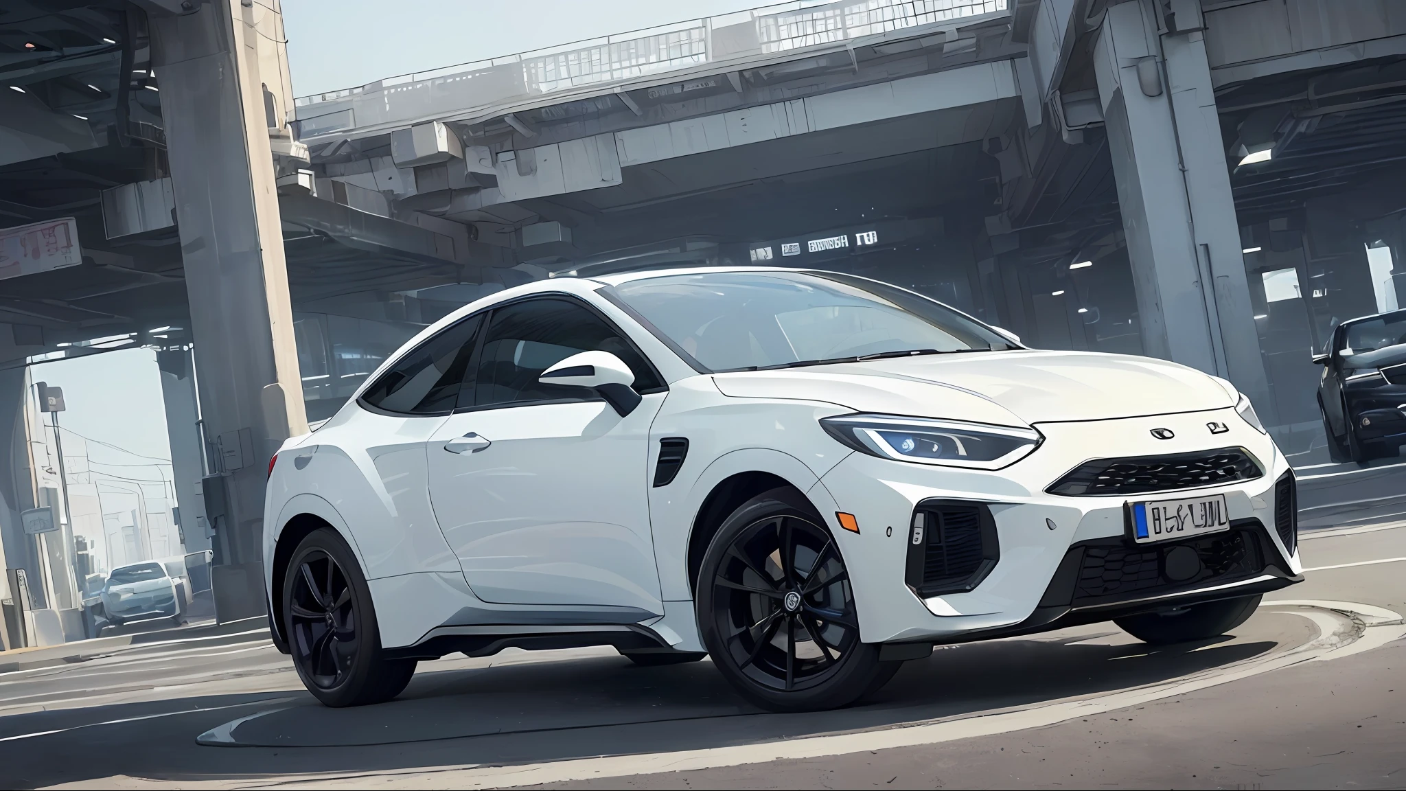 (deep in the night:1.3)、、(Detailed beautiful skin texture、detailed beautiful faces、Ultra-detailed clothing texture)、2020s compact car with white body color and blue stripe、Letter Tire:1.3 and Mondisk)、 、(3/4Front view、The car is located in the center of the frame)、、(car park、(softlighting)、、(masterpiece、top-quality:1.4、8K、ultra-detailliert、illustratio、Distinct_image、Convoluted_Details、delicate illustration)、(realisitic:0.15)、
