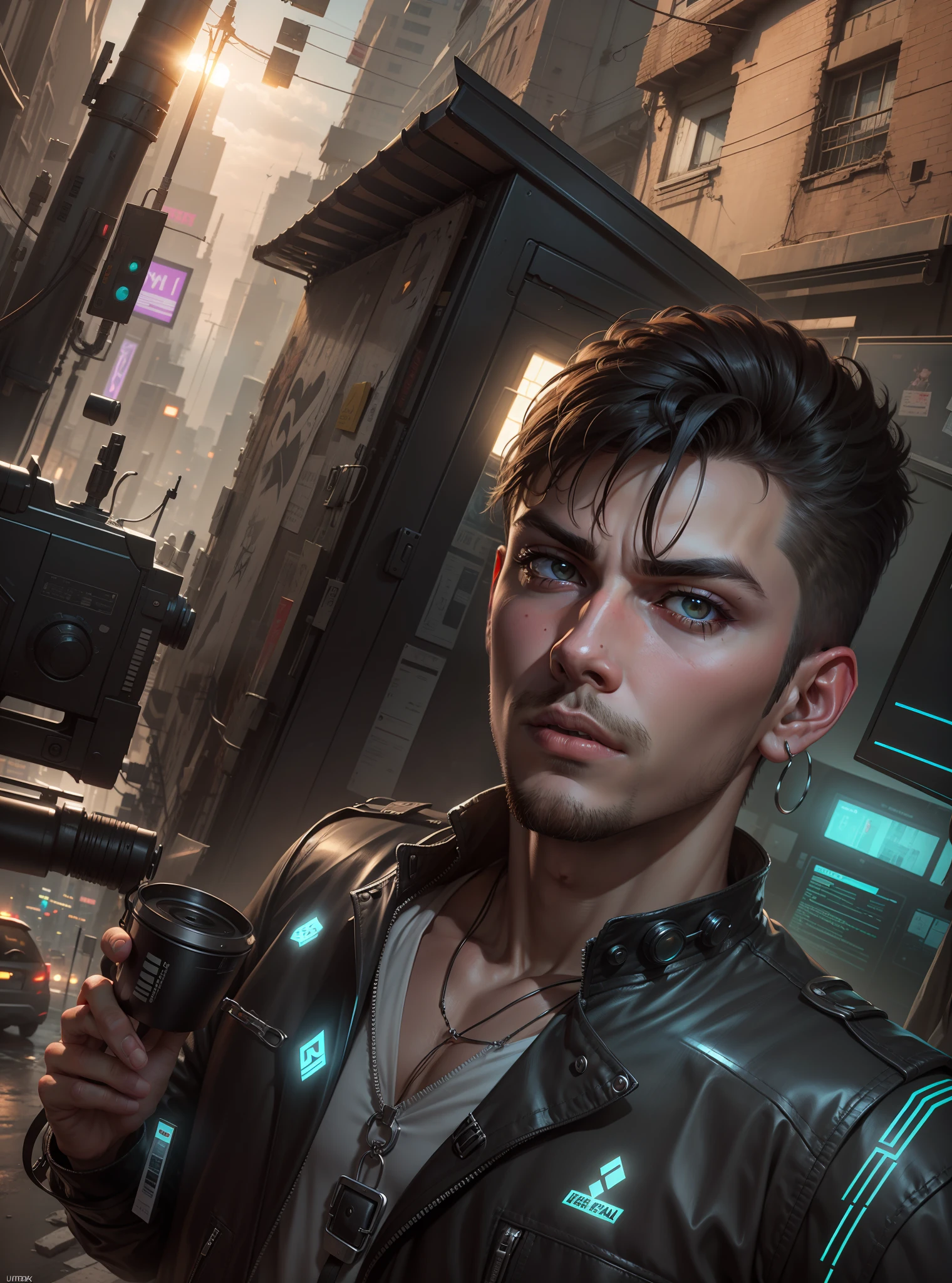 Change background cyberpunk handsome boy, realistic face, 8k, ultra realistic,