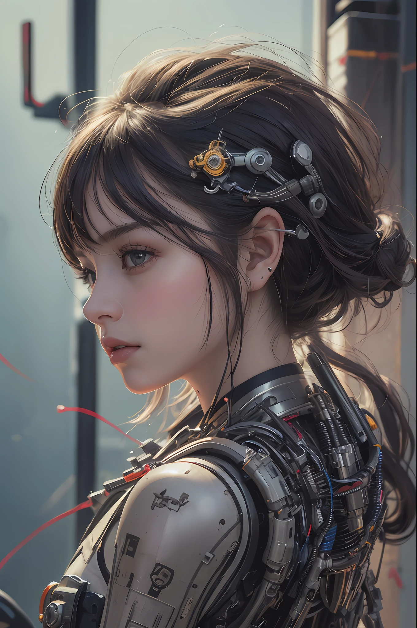 Top Quality, Masterpiece, Ultra High Resolution, (Photorealistic: 1.4), Raw Photo, 1 cyberpunk Girl, Glossy Skin, 1 Mechanical Girl, (Ultra Realistic Detail)), (((Full body shot))), Global Illumination, Contrast, Shadows, Octane Rendering, 8K, Ultra Sharp, Raw Skin, Metal, Intricate Ornament Details, Japan Details, Very intricate details, realistic light, CGSoation trend, facing the camera, neon details, mechanical limbs, blood vessels connected to the tube, mechanical vertebrae attached to the back, mechanical cervical attachment to the neck, wires and cables connecting to the head, gundam, small LED lamps.