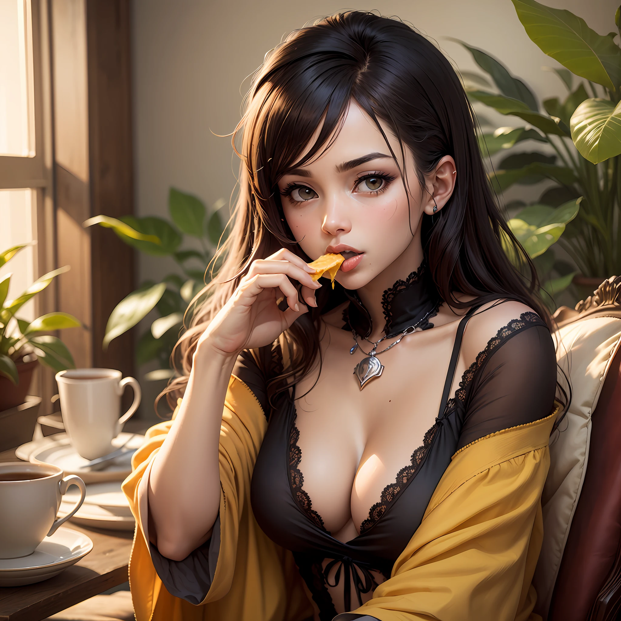 a women eating banna , seductively looking in front, --auto --s2