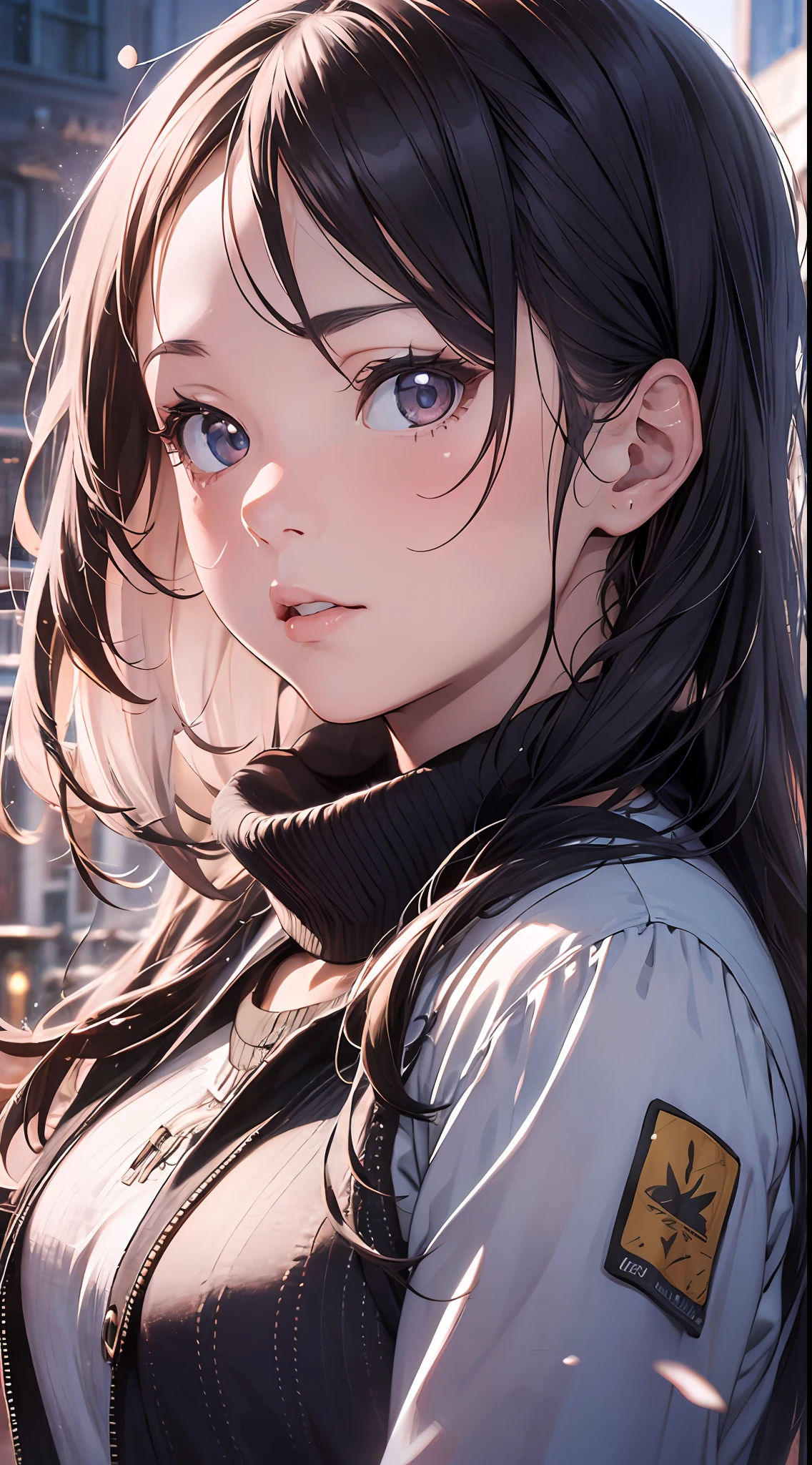 a portrait of a girl in a hyper-realistic style, with high quality, detail, depth, and 3D effect, suitable for a 16k wallpaper, with varied and realistic textures of materials, like an official art