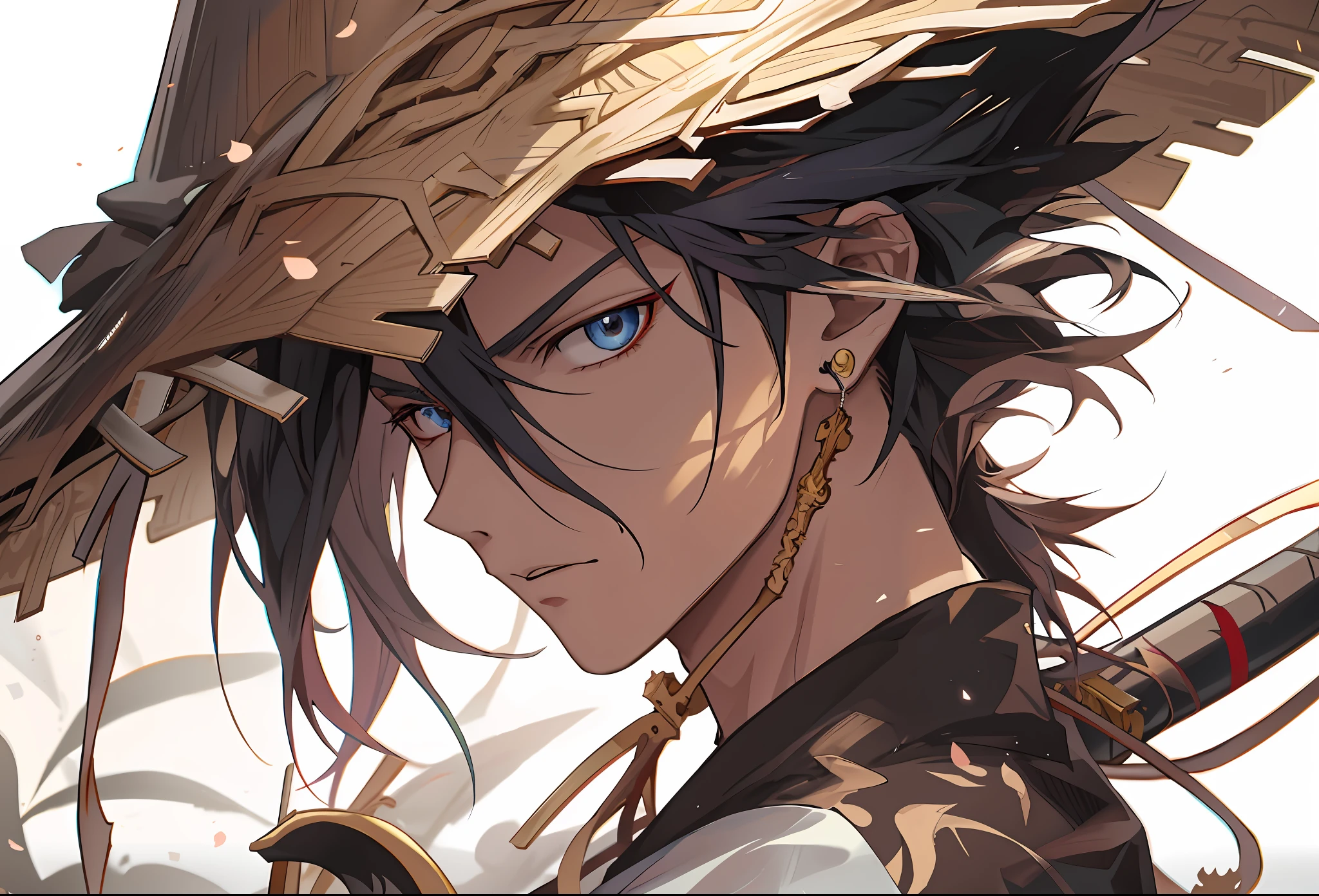 Anime characters wearing hats and swords in front of white background, Kawasi, Detailed digital anime art, handsome guy in demon killer art, Guviz-style artwork, Guviz, 4k manga wallpapers, style of anime4 K, detailed anime character art, 4K anime wallpaper, Anime wallpaper 4 k, Anime wallpaper 4K