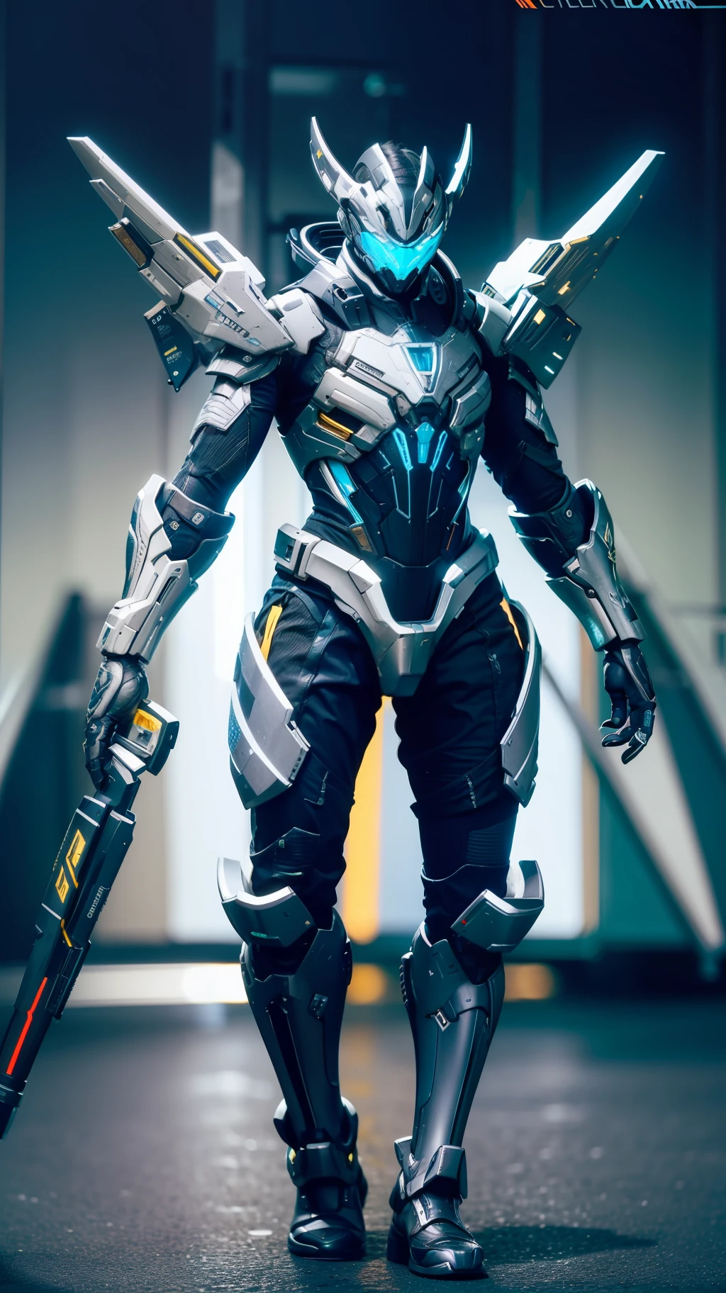 Humanoid Warframe,Black and silver color scheme,Light wings,metallic luster,Cyberwind,Handsome,the night