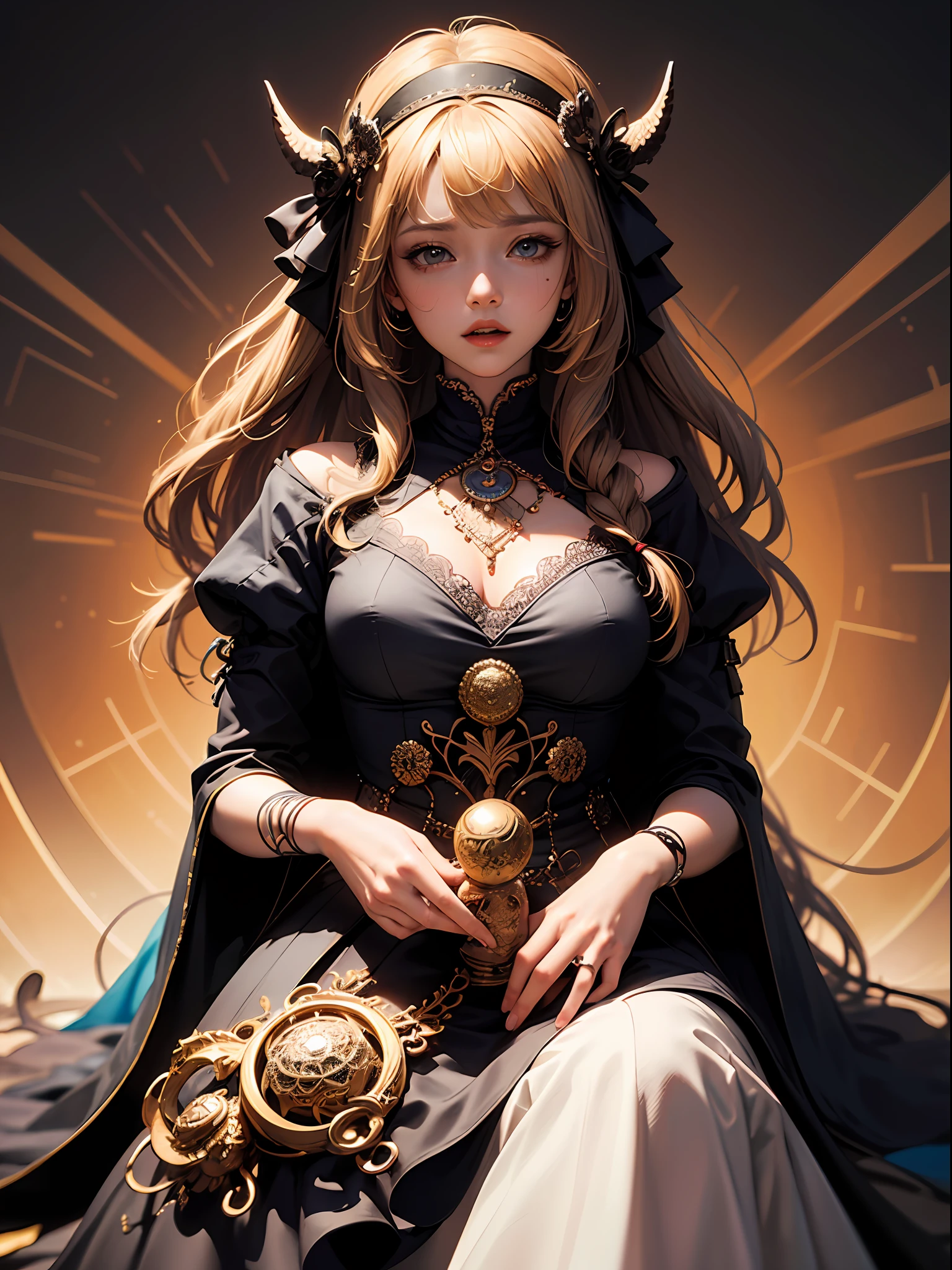 Official Art、unity 8k wall paper、ultra-detailliert、Beautifully Aesthetic、masterpiece、top-quality、(Zentangle、a Mandala、Tangles、Tangles)、(Fractal Art:1.3)、One Girl、ighly detailed、Dynamic angles、Cowboy Shots、The most beautiful forms chaos、elegent、Brutalist design、Vibrant colors、romantism、James Jean、roby dwi antono、by Ross Tran、Francis Bacon、Michal Muratz、Adrian Guyney、petra cortright、Gerhard Richter、Takato Yamamoto、Ashley Wood、atmosphere、ecstasy musical notes、Streaming music notes are visible、love