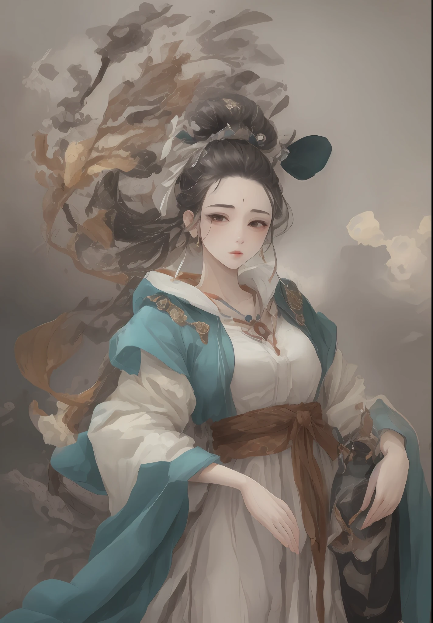 An ancient Chinese beauty、dignified temperament、Long flowing skirt、Clear face、beautidful eyes、Surrounded by purple myrtle flowers、​masterpiece、ultra-detailliert、Magnificent composition、Super HD、hightquality、top-quality、32k 、Princess Seoritsu、Sirius B、purifying --v 6