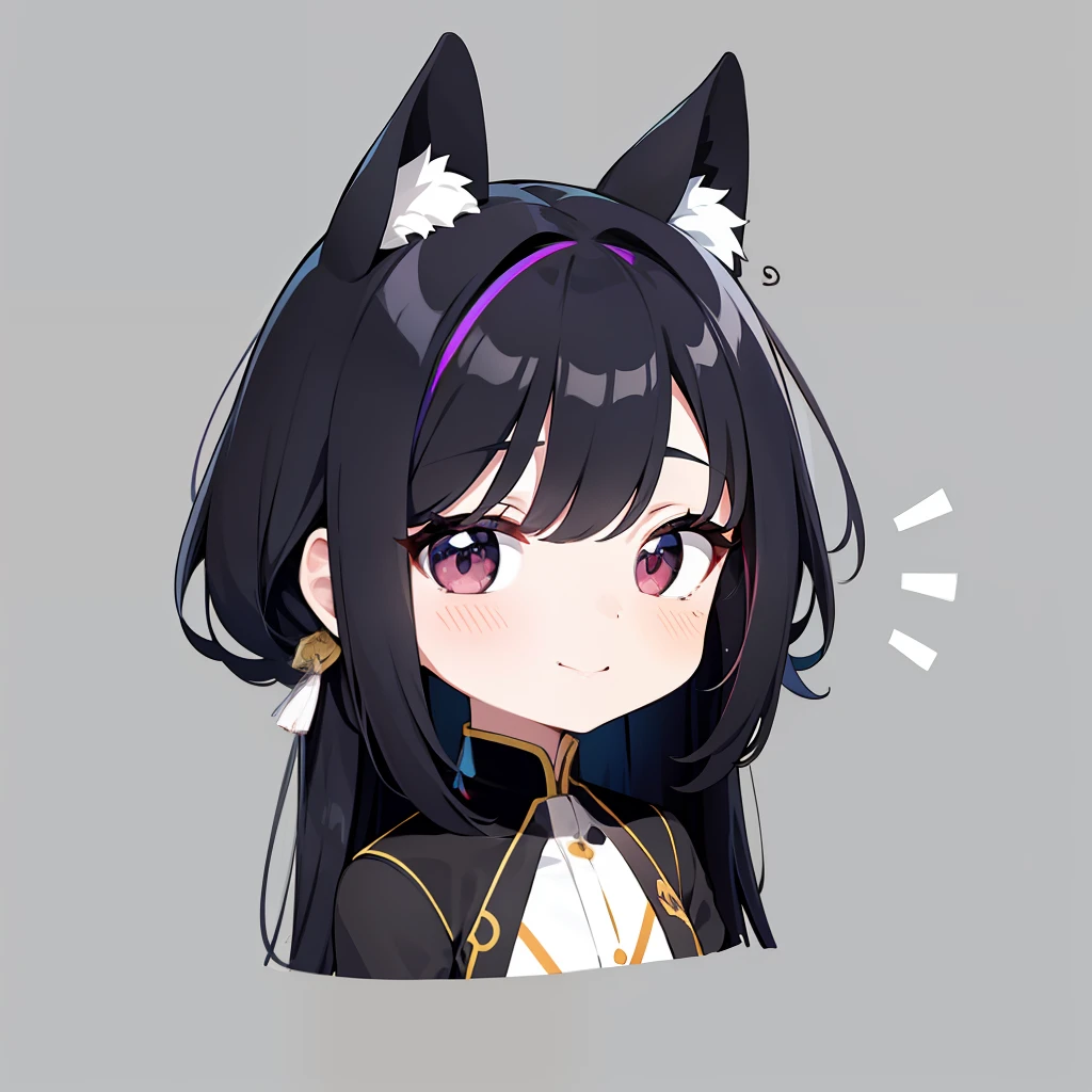 超A high resolution, nffsw, Best aesthetic, Best Quality, masutepiece, Flat Avatar, Perfect litthing、(colourfull、vivd colour: 1.4)、a Dog、Has iridescent hair, Pointing finger over there, is shy, A smile, hair adornments, Chibi, simple background, 耳环, jewely, side locks, large oval eyes,Flat Avatar, A smile, head shot, simple background, A dark-haired,