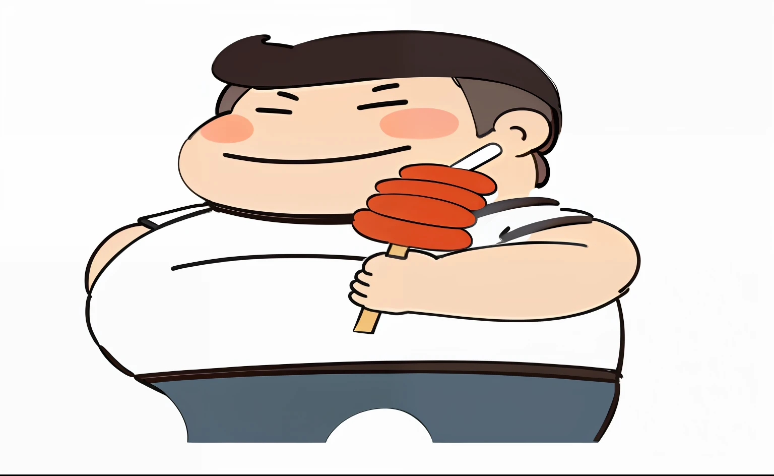 Booth signboard design，Fat  with skewer in hand，Graphic logo，Graphic illustration，Maximalism，Lineism，flat style
