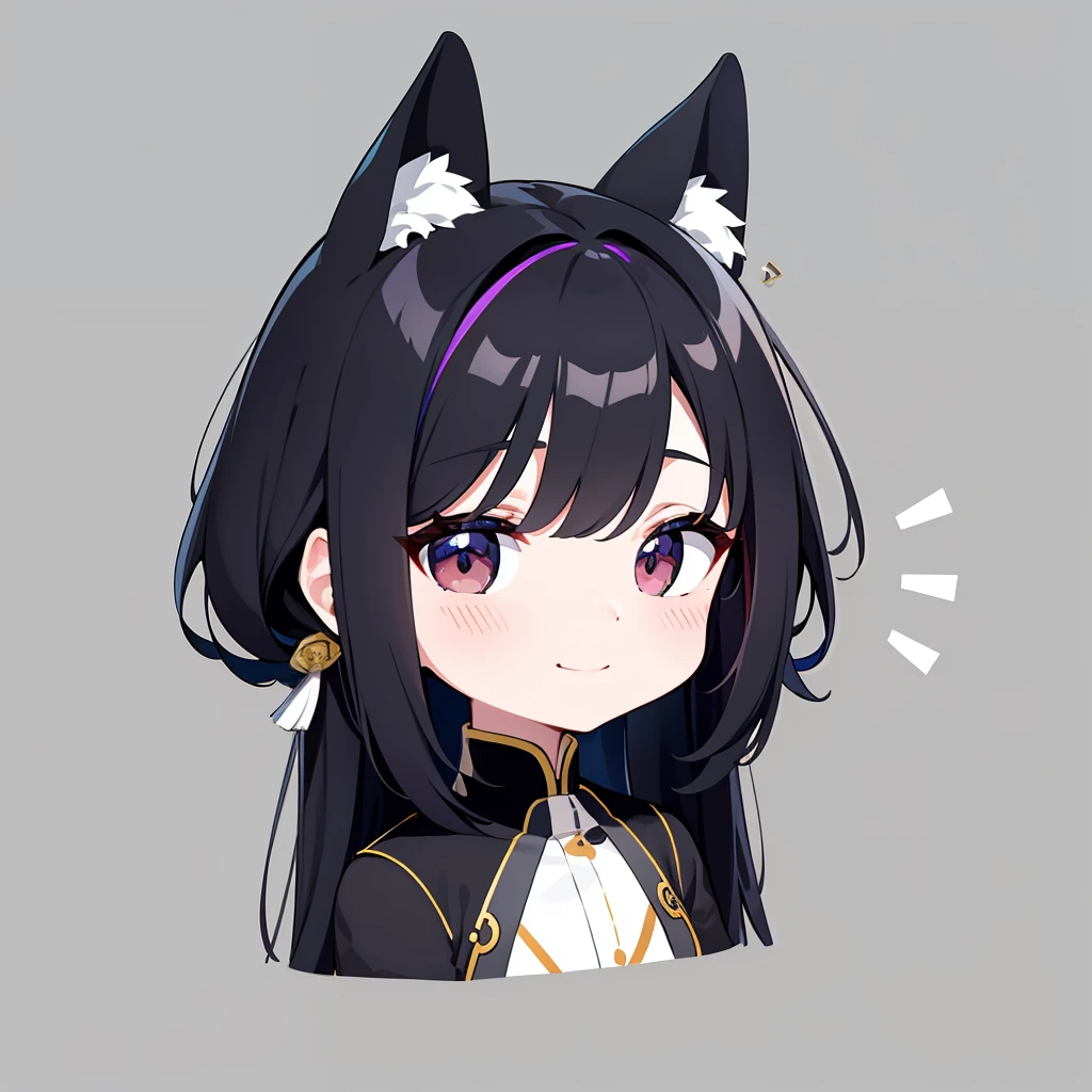 超A high resolution, nffsw, Best aesthetic, Best Quality, masutepiece, Flat Avatar, Perfect litthing、Finger pointing over there, (colourfull、vivd colour: 1.4)、a Dog、Has iridescent hair,　is shy, A smile, hair adornments, Chibi, simple background, 耳环, jewely, side locks, large oval eyes,Flat Avatar,  A smile, head shot, simple background, A dark-haired,