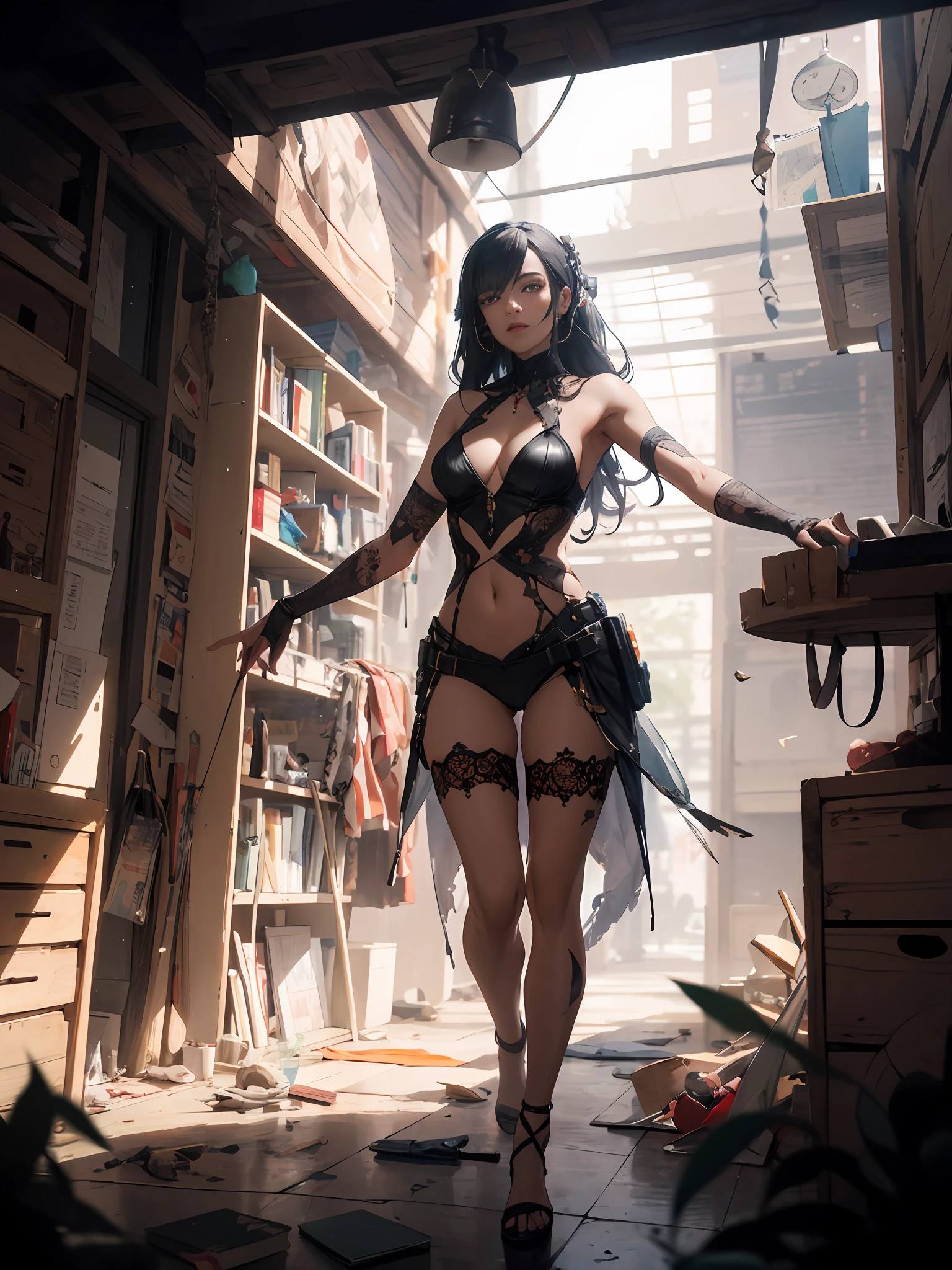 A surreal and detailed full-body portrait of a masterpiece of a very beautiful savage girl, massurrealism. Medium shot, Intricate, elegant, Sexy, Revealing, author:Stanley Ategg Liu, Phlegm sputum, phlegm, rossdraws, James Jean, andrei ryabovichev, Marc Simonetti, light by julie bell, Ismail Inceoglu, Porcelain skin. Global illumination.