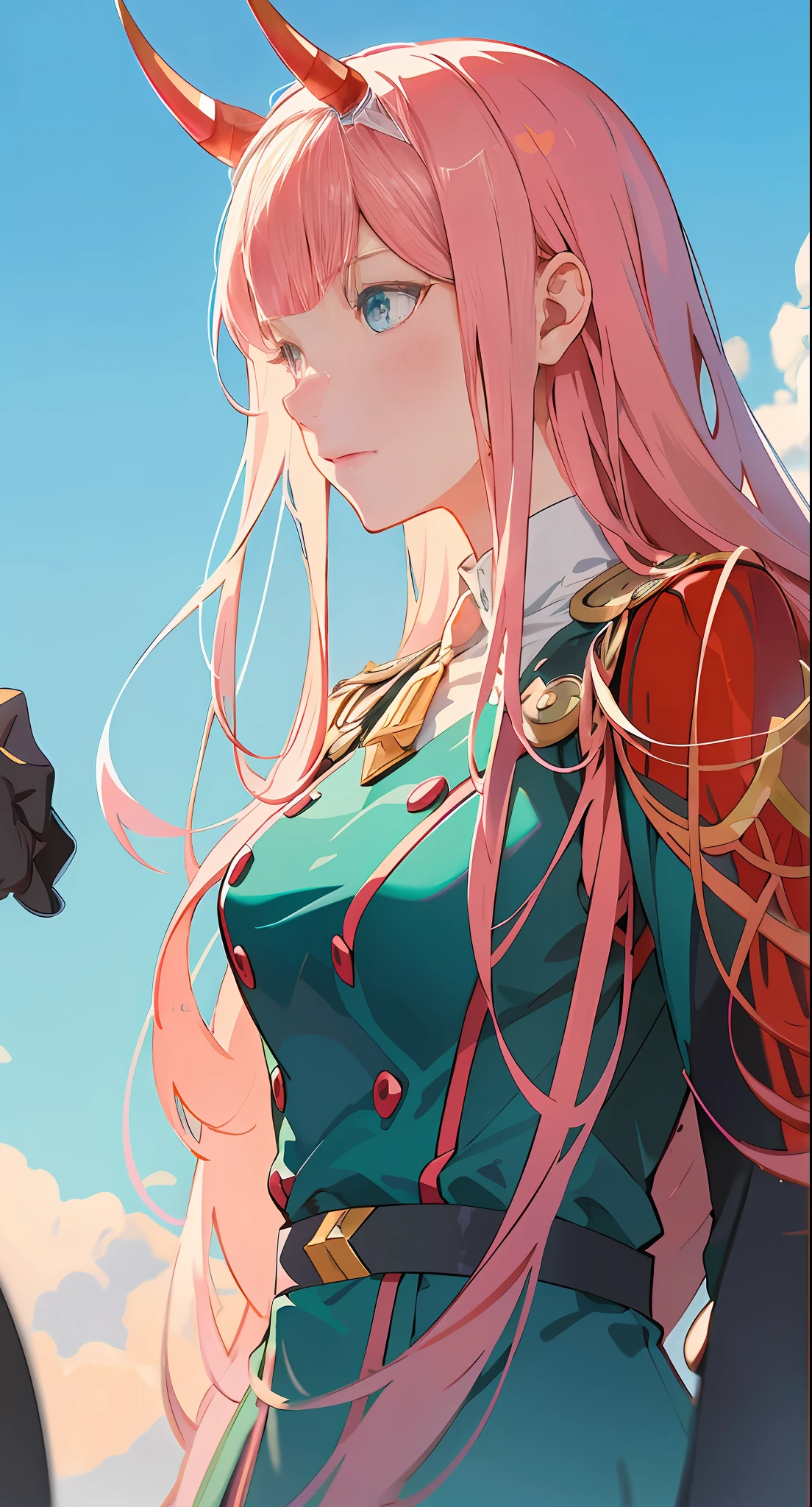 anime girl with pink hair and horns standing in front of a blue sky, detailed digital anime art, detailed key anime art, clean detailed anime art, detailed anime artwork, detailed anime art, digital anime illustration, anime fantasy illustration, 2. 5 d cgi anime fantasy artwork, trending on artstation pixiv, detailed anime character art, digital art on pixiv