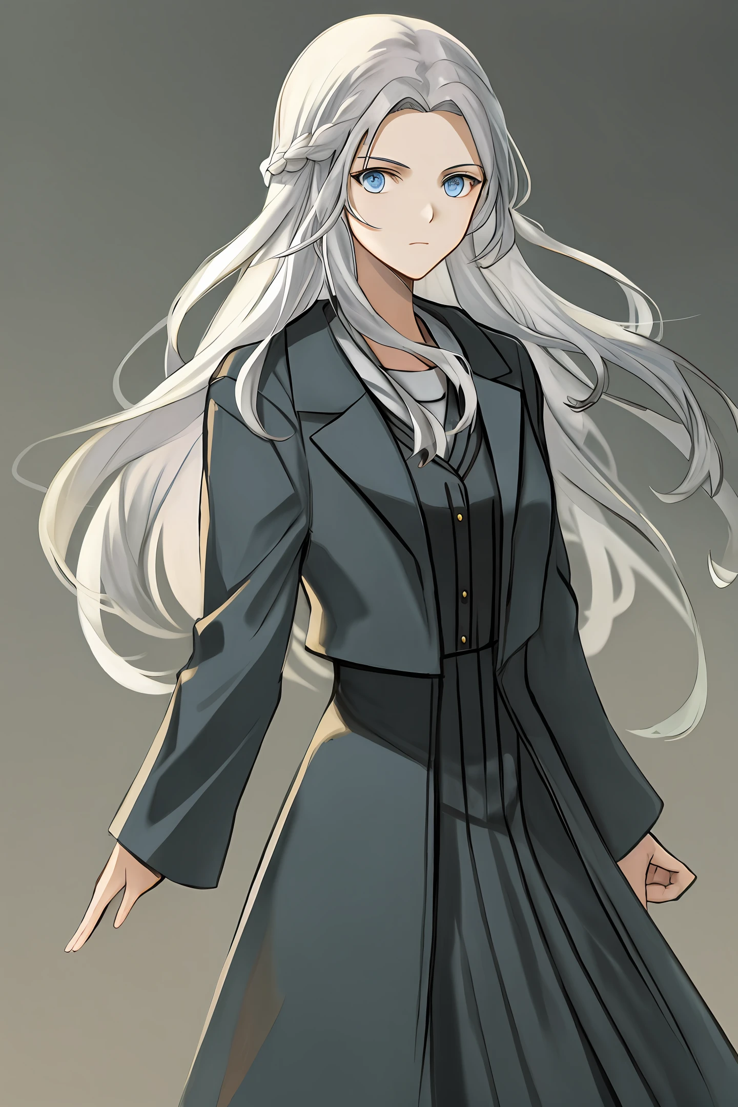 Woman in dress coat with gray hair illustratio Anime-like