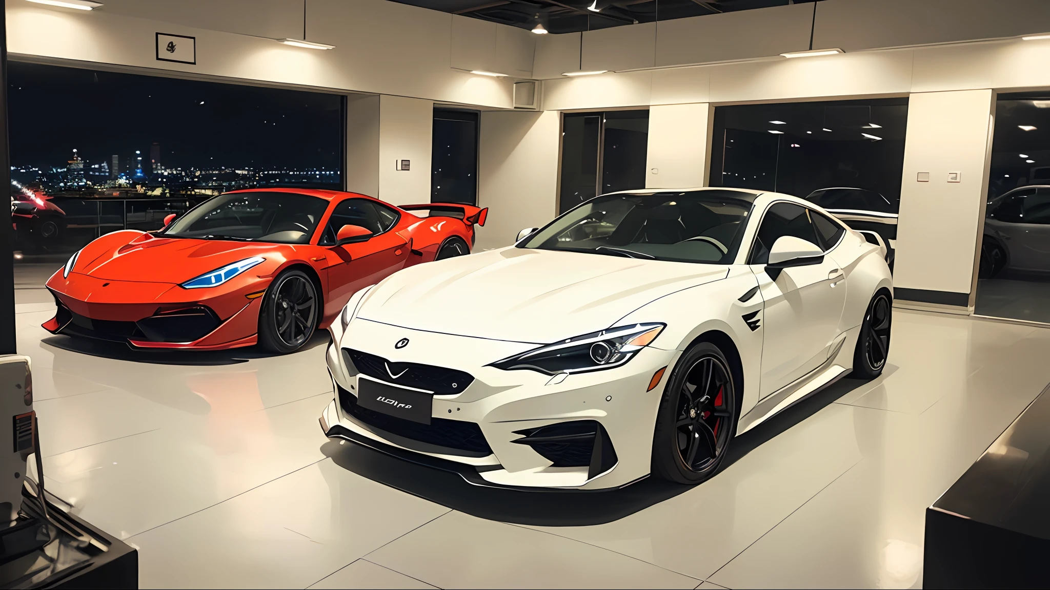 (deep in the night:1.3)、jpn、Sports cars of the 1990s 、(3/4Front view、The car is located in the center of the frame)、、(car park、(softlighting)、、(​masterpiece、top-quality:1.4、8K、ultra-detailliert、illustratio、Distinct_image、Convoluted_Details、delicate illustration)、(realisitic:0.15)、
