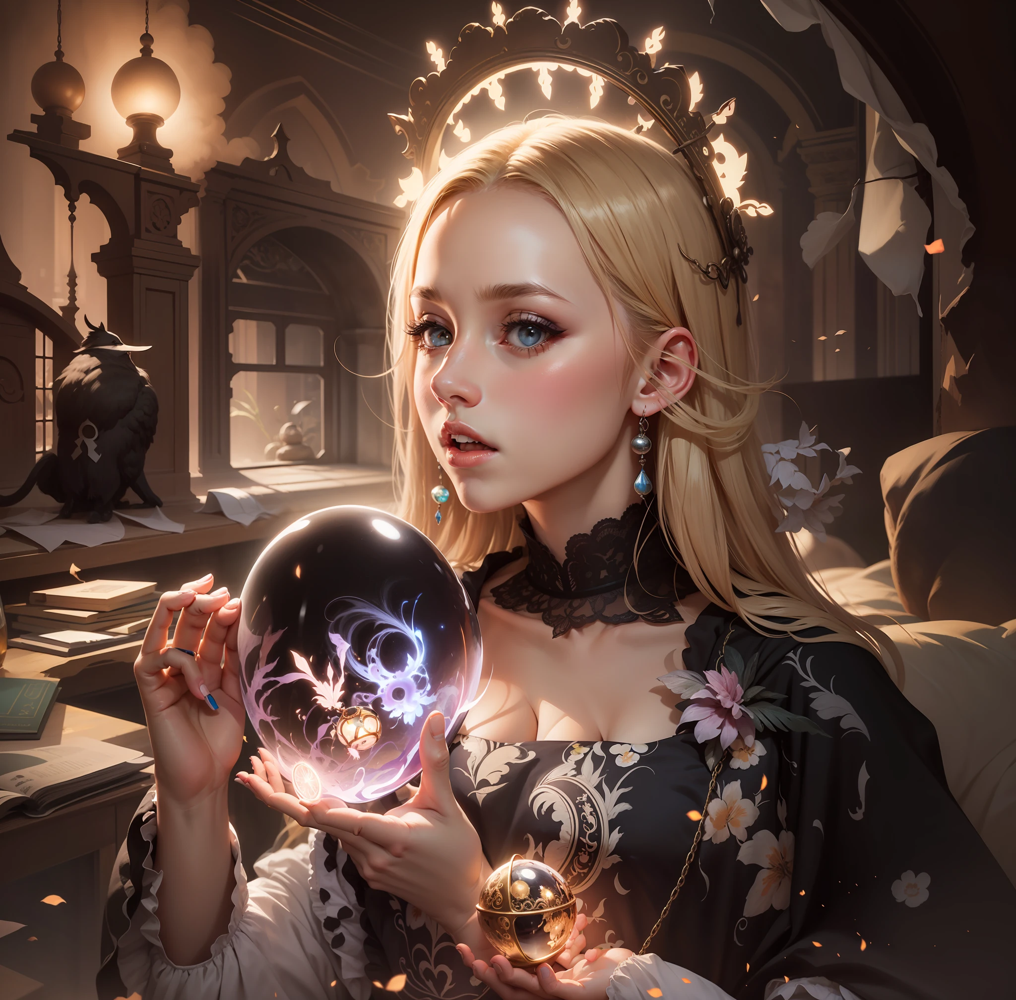 A girl with a magic ball in her hands, magic