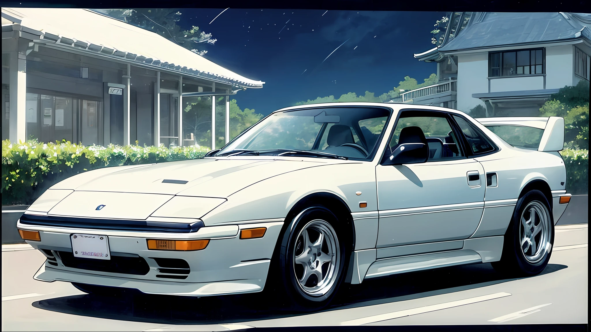(deep in the night:1.3)、jpn、Sports cars of the 1990s 、(3/4Front view、The car is located in the center of the frame)、、(car park、(softlighting)、、(masterpiece、top-quality:1.4、8K、ultra-detailliert、illustratio、Distinct_image、Convoluted_Details、delicate illustration)、(realisitic:0.15)、