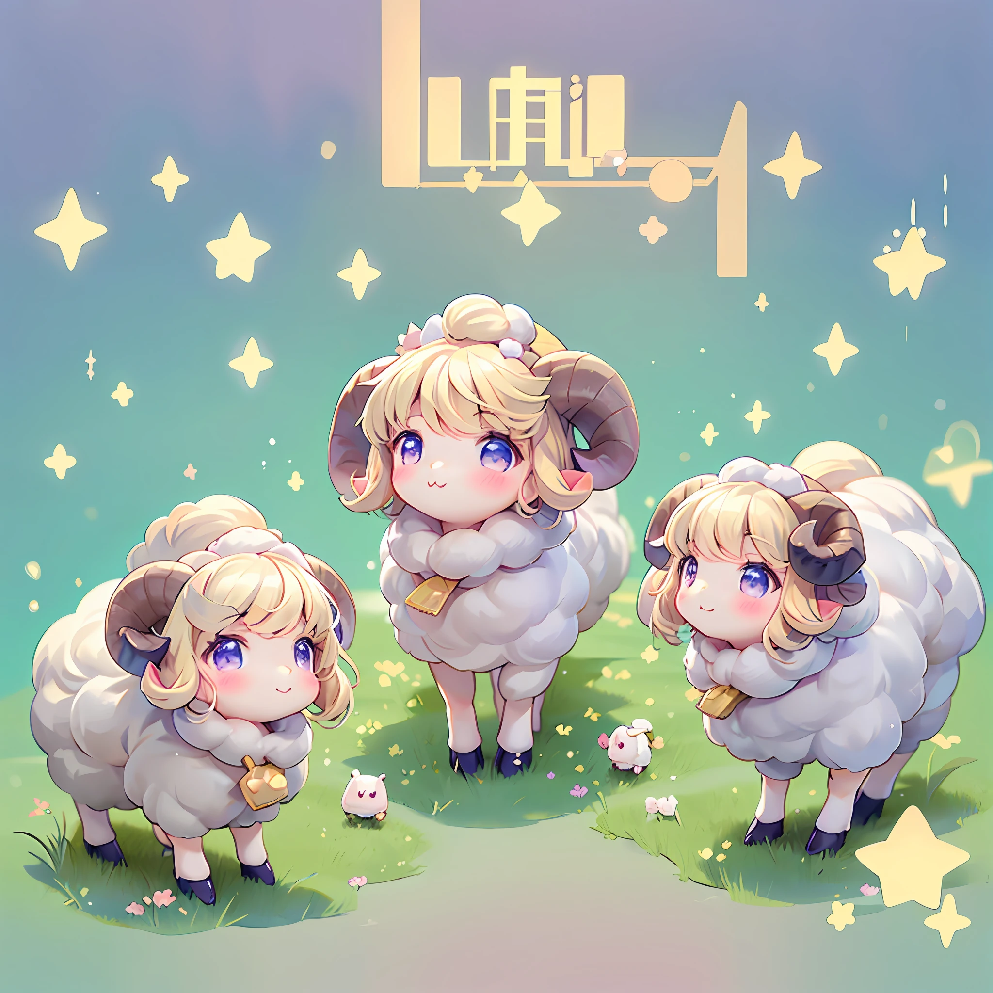 (chibi:1.3), sheep around, sheep everywhere, flock of sheep, kawaiitech, kawaii, cute, pastel colors, best quality, happy