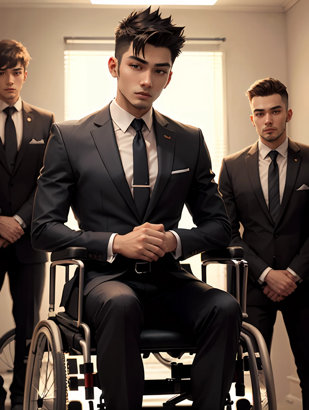 Real Human，Handsome guy in suit，Both the older and younger brothers are in wheelchairs，height is 180 cm，quadriplegia，Life cannot take care of itself，Handsome and handsome，Slim figure，Lie down in bed --auto