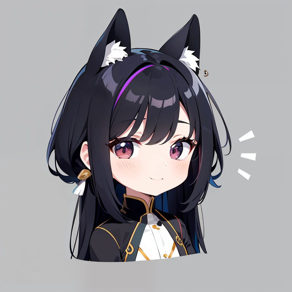 超A high resolution, nffsw, Best aesthetic, Best Quality, masutepiece, Flat Avatar, Perfect litthing、(colourfull、vivd colour: 1.4)、a Dog、Has iridescent hair, is shy, A smile, hair adornments, Chibi, simple background, 耳环, jewely, side locks, large oval eyes,Flat Avatar, A smile, head shot, simple background, A dark-haired,