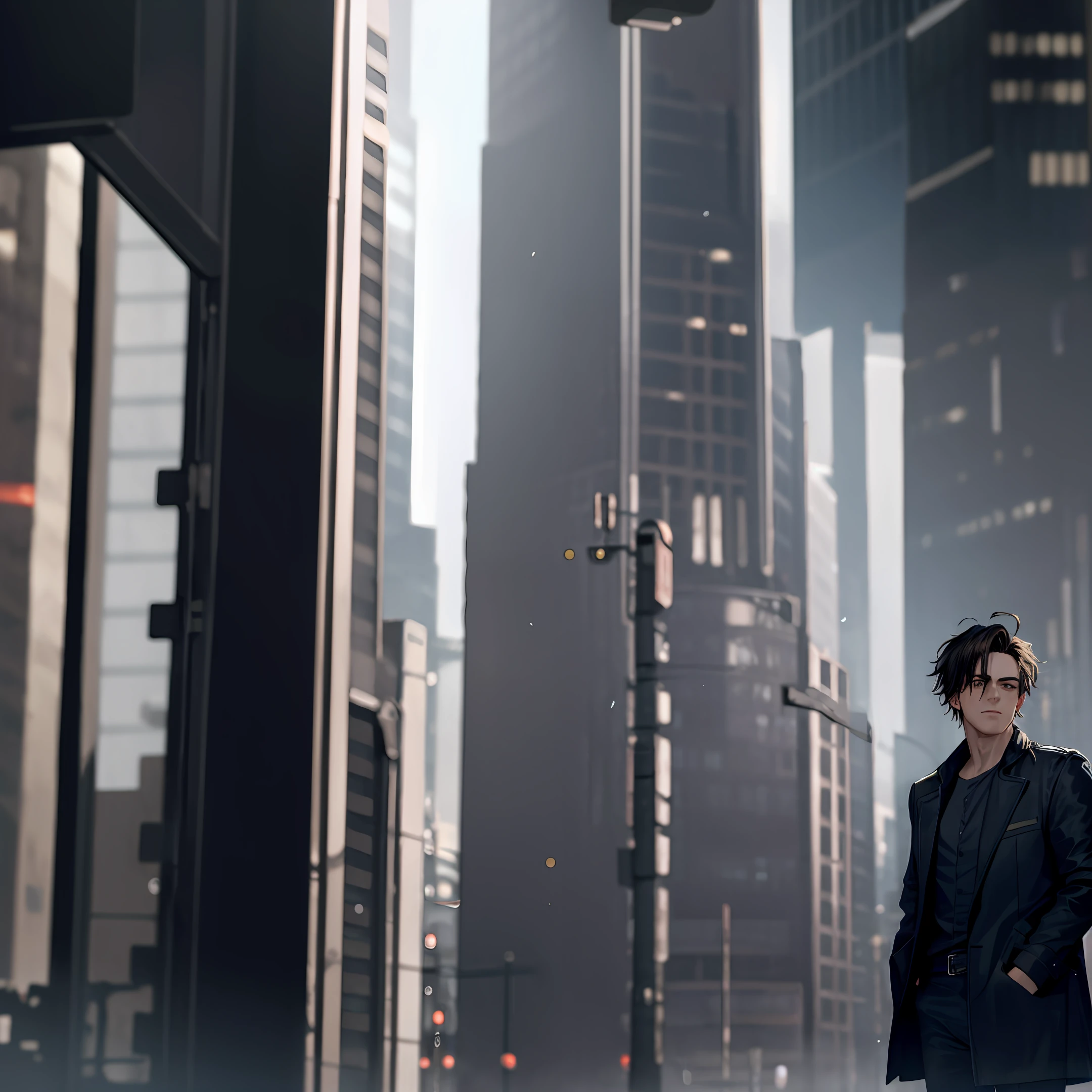 A handsome boy in cyberpunk background