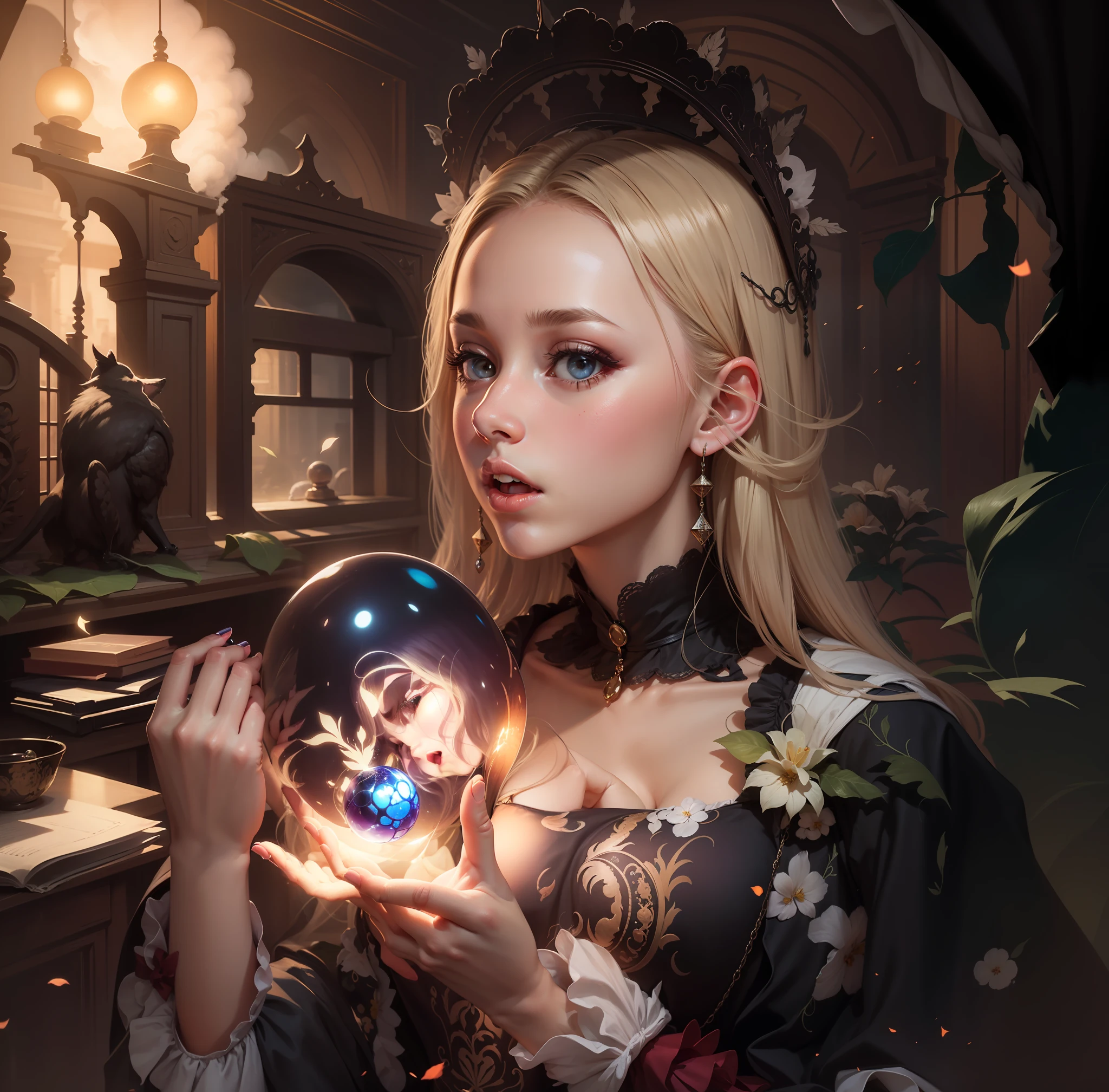 A girl with a magic ball in her hands, magic
