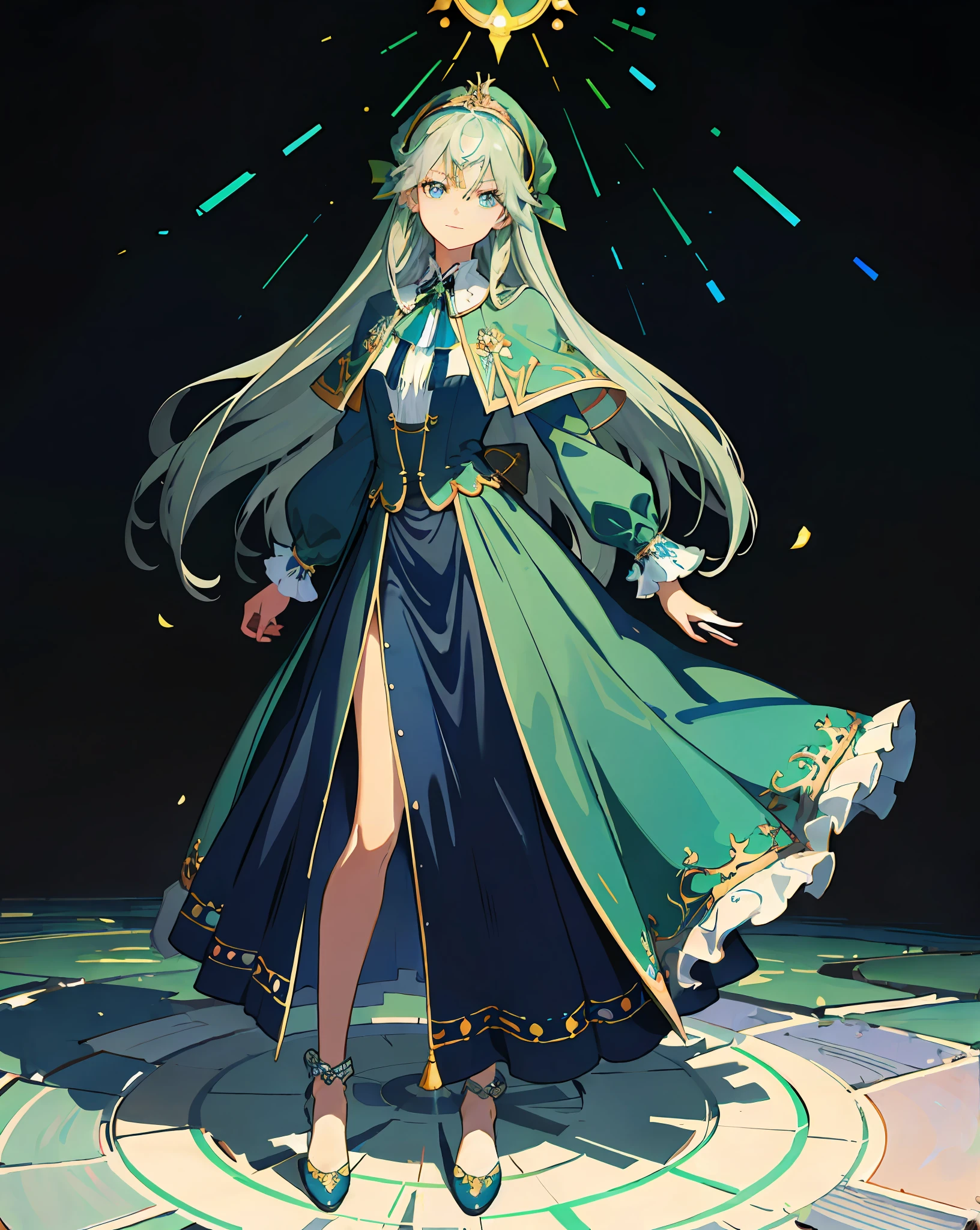 Anime - Stylistic image of a woman in a long skirt standing in a circular area, cute anime waifu in a nice dress, trending on artstation pixiv, Beautiful celestial mage, Portrait Chevaliers du Zodiaque Fille, Kushatt Krenz Key Art Women, official character art, palutena, pretty anime character design, Anime girl with long hair, flowing magical robe