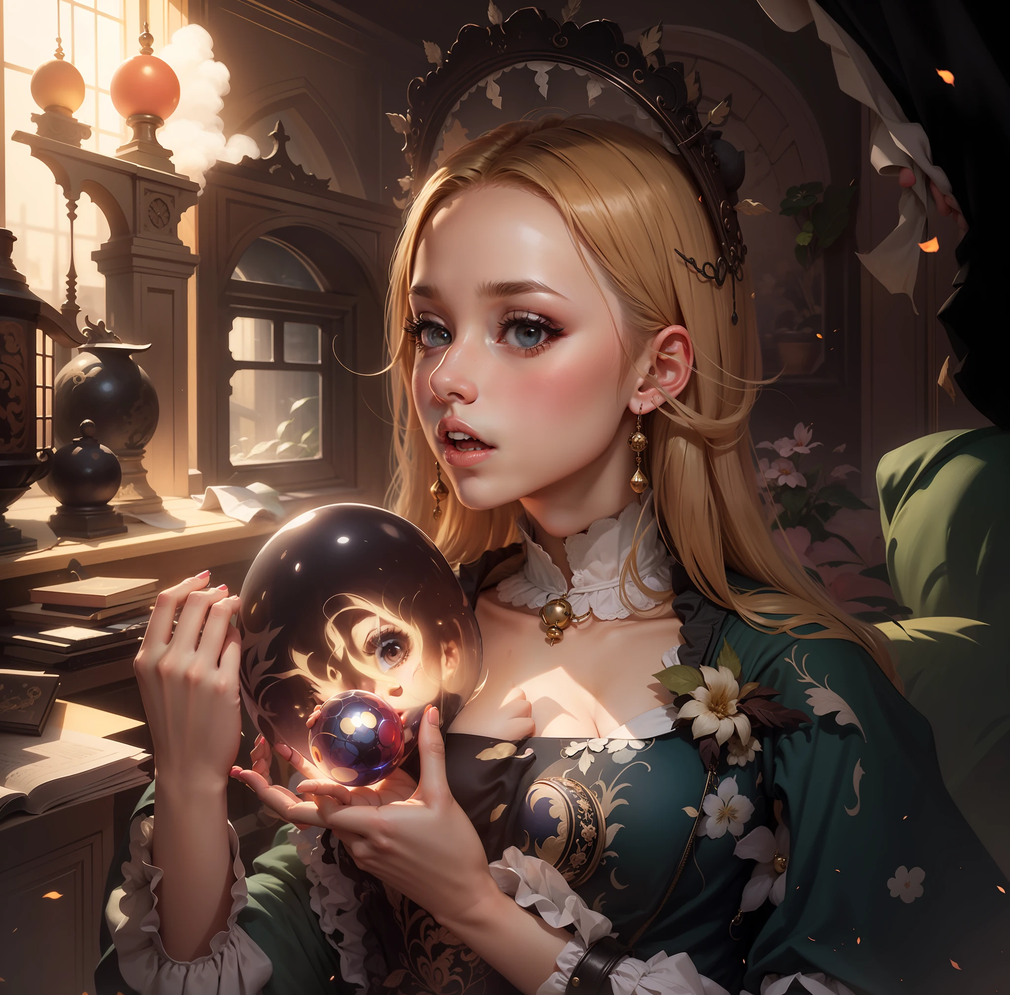 A girl with a magic ball in her hands, magic
