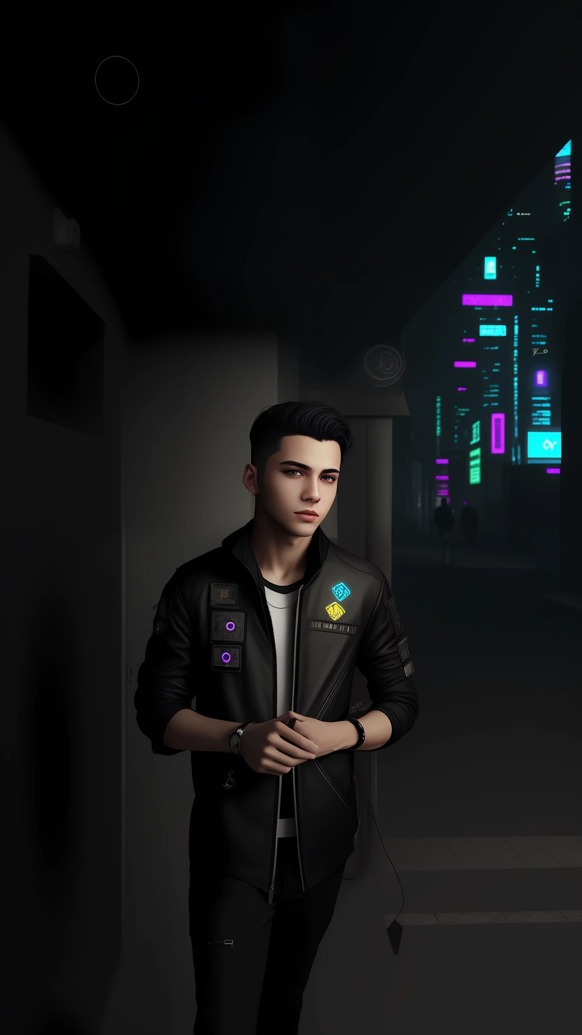 Edit background Cyberpunk handsome boy realistic