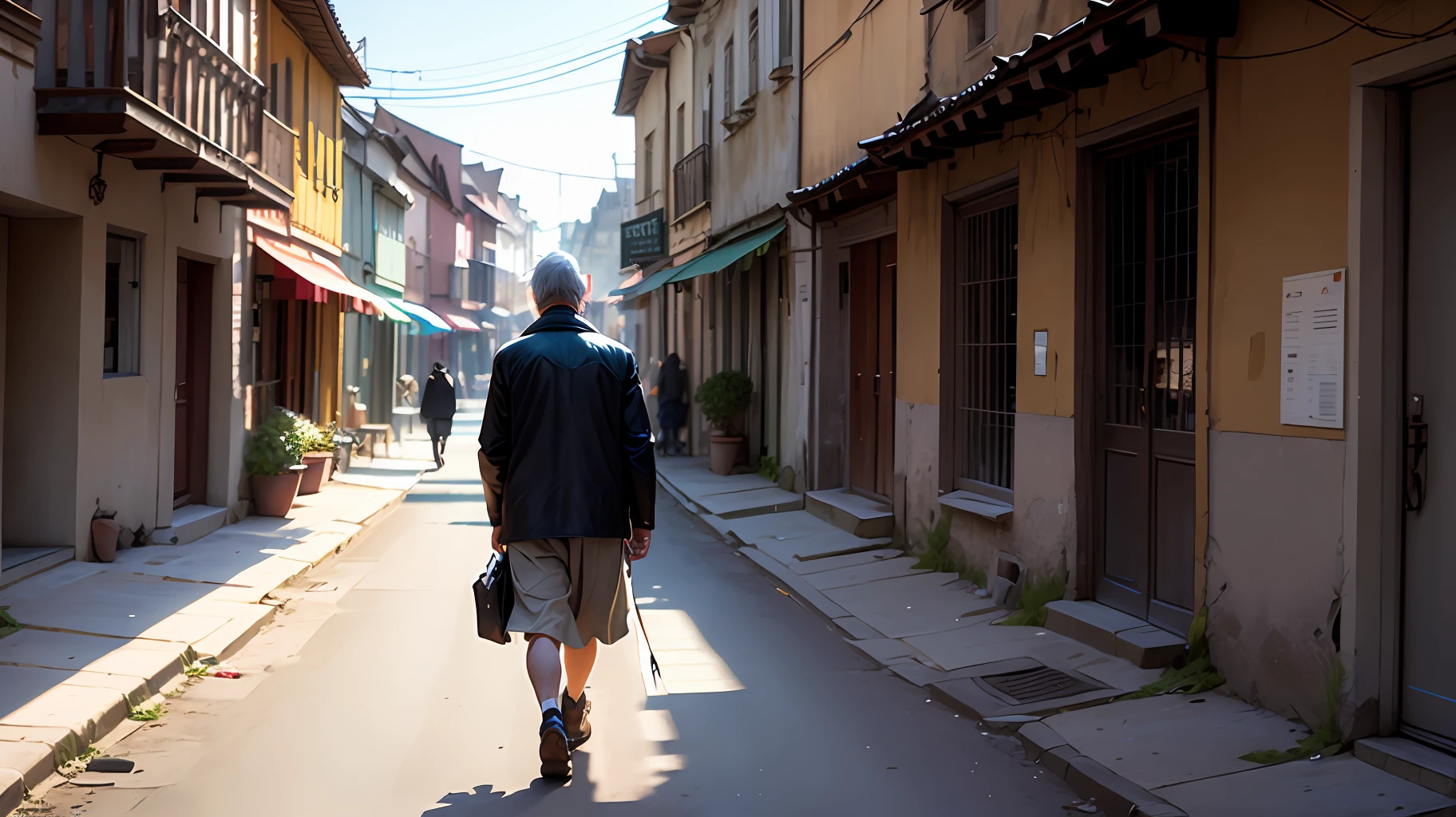 A man walking in the village --auto