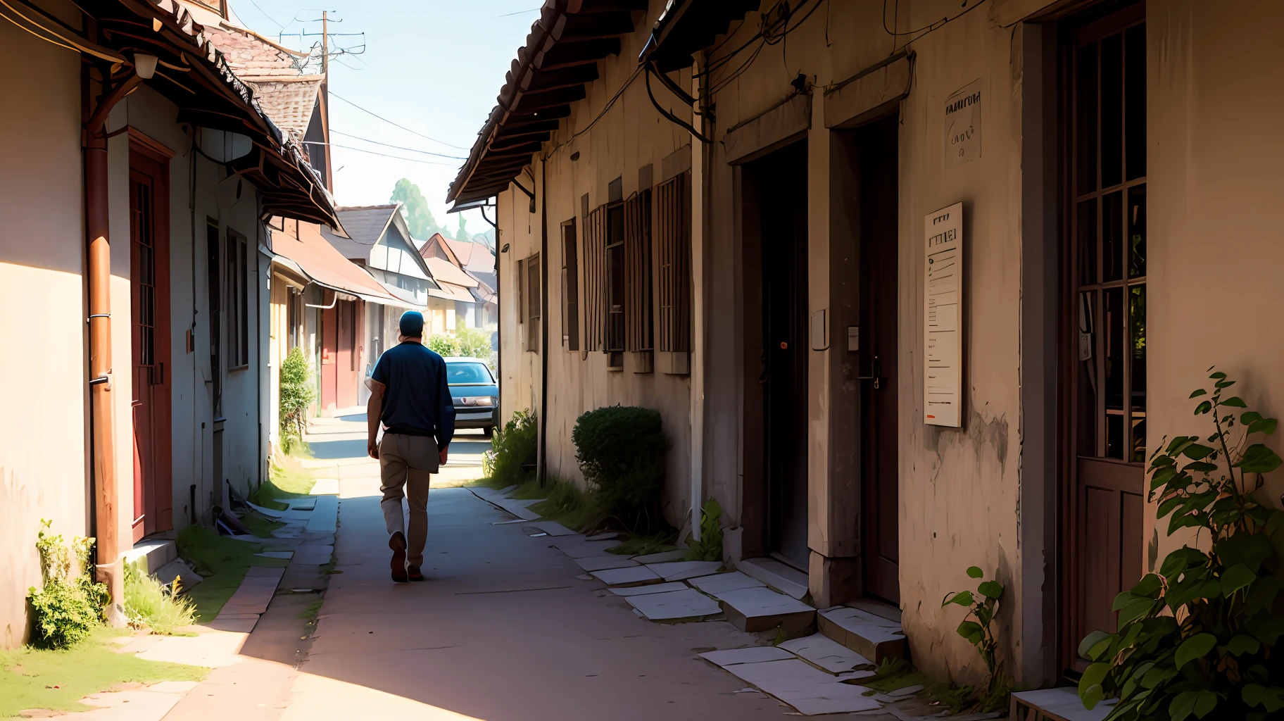 A man walking in the village --auto