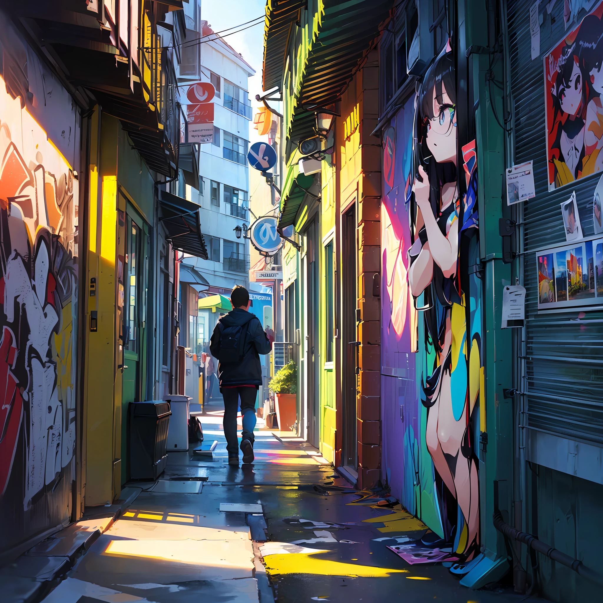 Street Art Graffiti, Painted on this wall art of penguins playing as they rainbow (playground) slide) (masterpiece, best quality, ultra detailed, HDR, high-resolution, 4k, extremely detailed CG, realistic, RAW photo, photorealistic, ultra quality, sharp & smooth, best{shading & lighting}:1.33),(distortion, Beautiful luminescence and transparency:1.25),