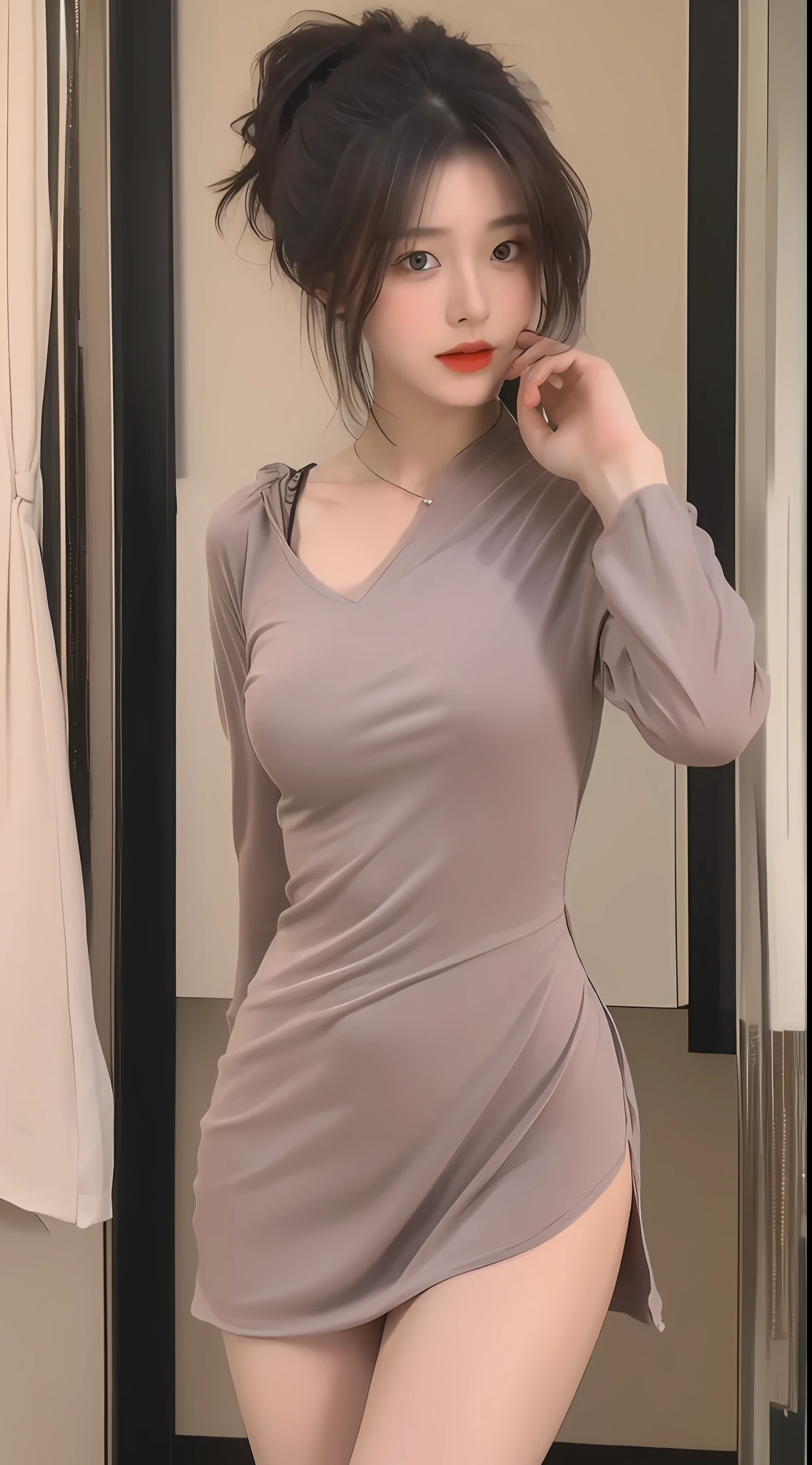 ((Best Quality, 8K, Masterpiece: 1.3)), 1girl, Slim Abs Beauty: 1.3, (Hairstyle Casual, Big Breasts: 1.2), Dress: 1.1, Super Fine Face, Delicate Eyes, Double Eyelids, Home
