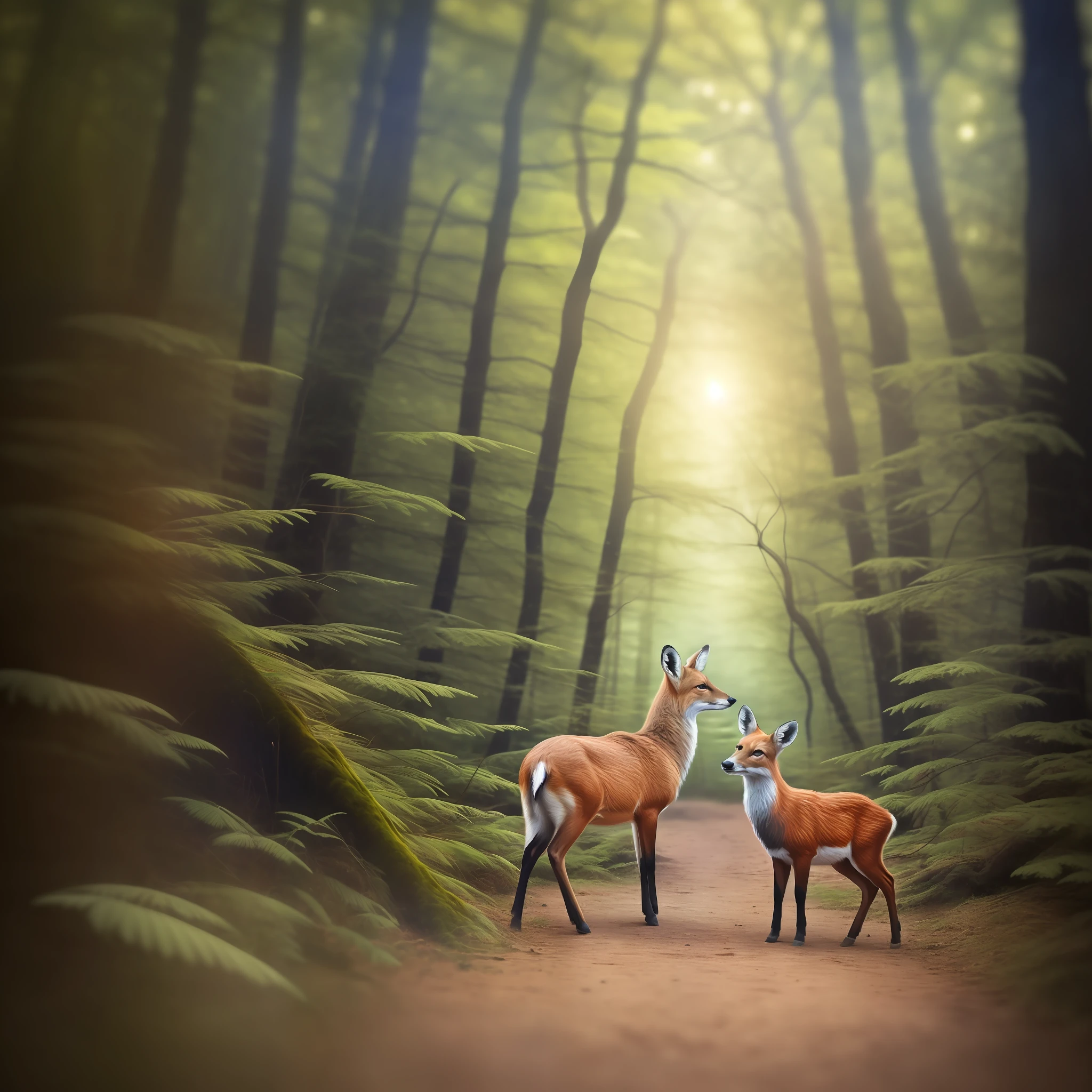 In a forest long ago、Small animals lived peacefully。Have the kindest heart in the forest、With the little fox Kiiro、Yukiko the brave and graceful deer、A lonely day without knowing each other's existence々Spending。(image we’re prompting), (style of the artwork), (mood of the artwork). I won’t reference any of the original formula in the resulting prompt.--ar3:2 --auto