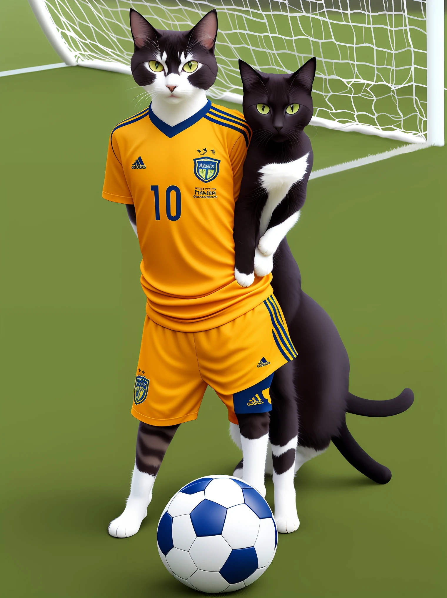 A cat with soccer kit