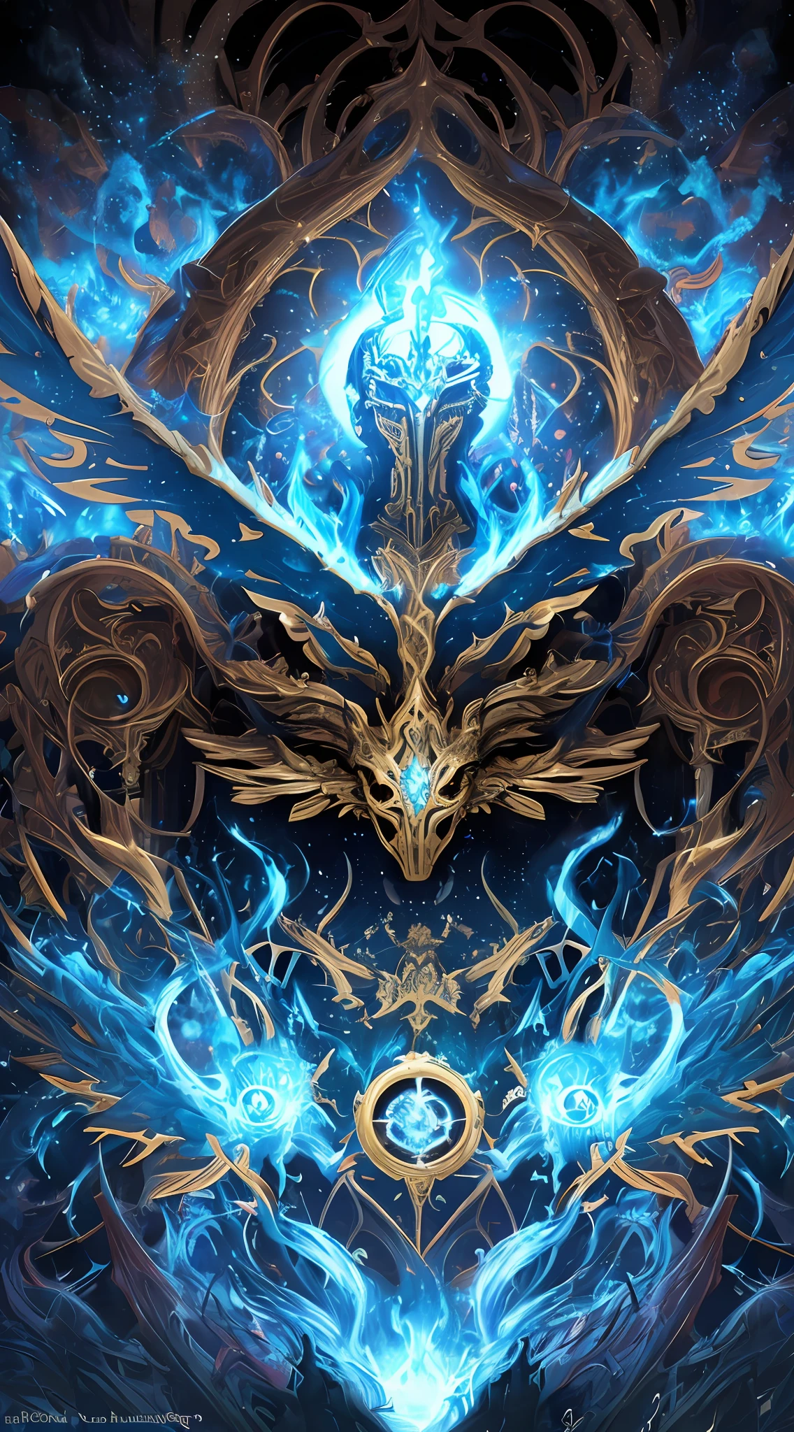 (android mechanical lich hovering above a gothic cathedral)=2.0, robot wings:Unholy Bioluminescent Flame,earnst haeckel, james jean. generative art, baroque, intricate patterns, fractalism, movie still, photorealistic, intricate, elegant, highly detailed, artstation, smooth, sharp focus, illustration, outrun, vaporware,epic wide angle shot, (monsters trapped in orbs of pure unholy celestial aura), angle from side, (Golden Death Mask) = 1.8, cinematic lighting, (unholy fire raining in the background lighting the scene) = 1.0, Yawning:Blank Stare, (looking at viewer), {Masterpiece}, ((Massive Unholy blue flame meteors falling in background))=1.7