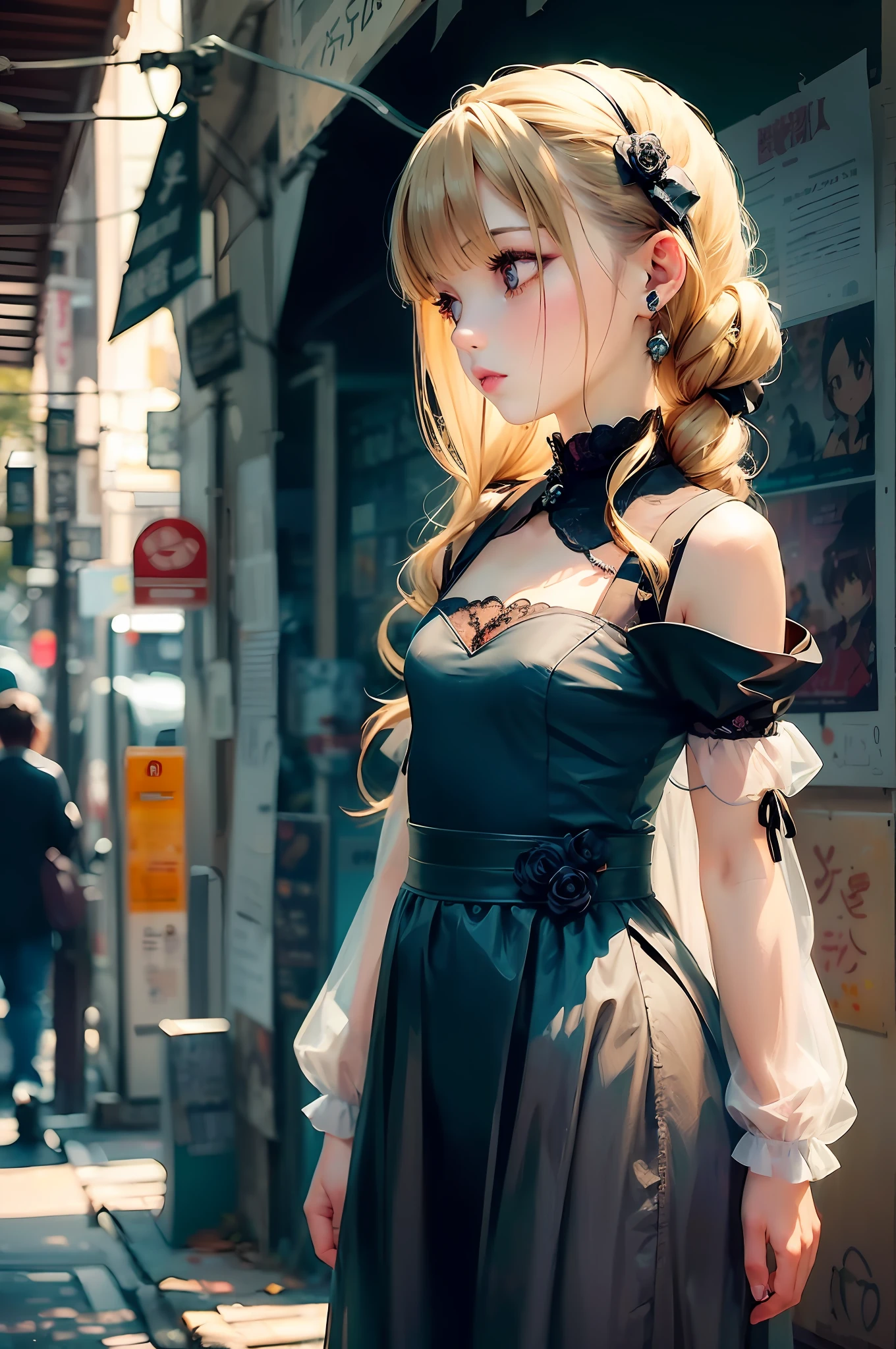 Blonde doll with long hair and black dress pose, **** in dress, small curvy ****, Beautiful anime girl, Seductive Anime Girl, Cute anime waifu in a nice dress, with long hair and piercing eyes, beautiful alluring anime teen, pretty anime girl, Cute anime girl, dollfie dream, realistic young anime girl, small **** girl --auto