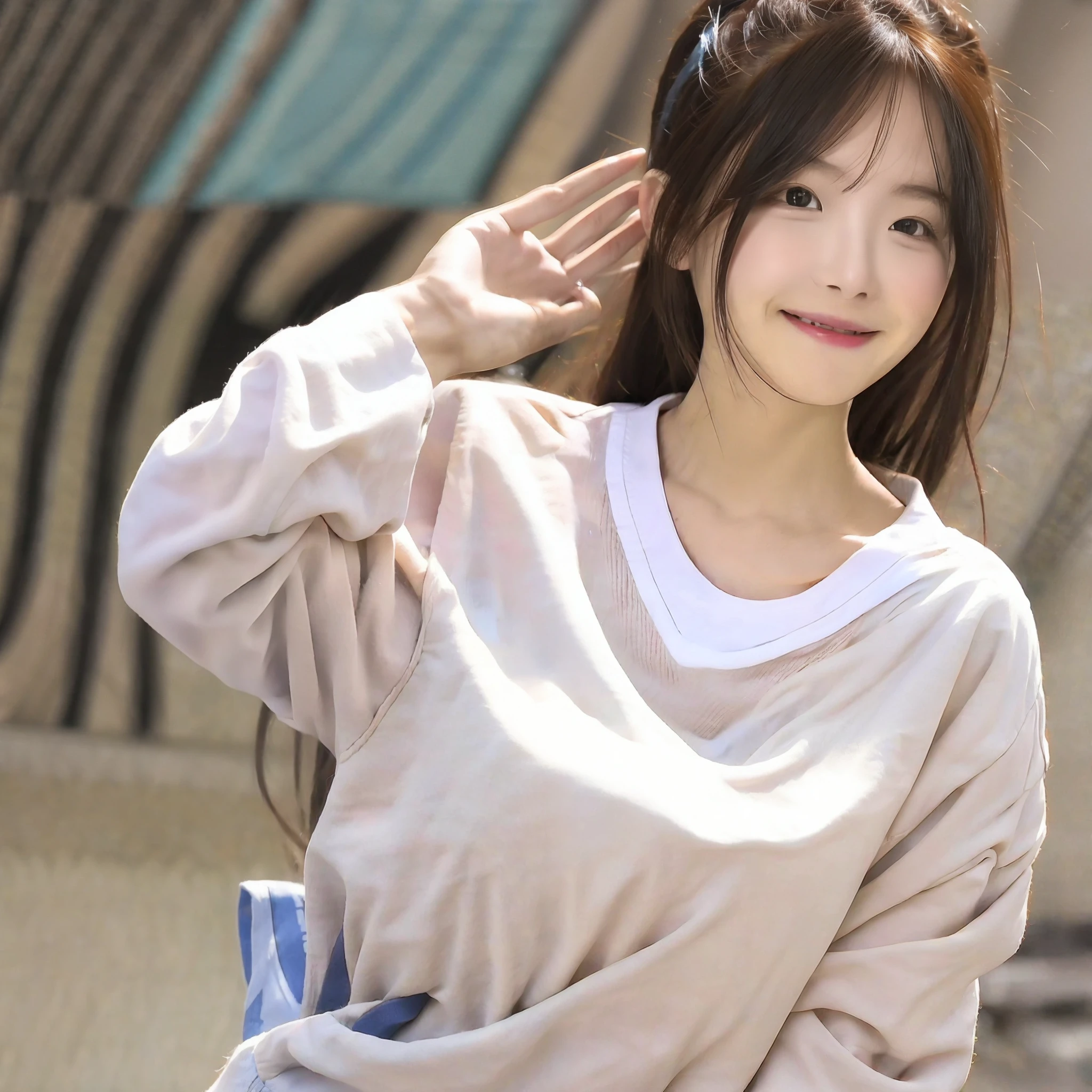 A cute girl,Wear a white shirt,With a smile,Bust photo
